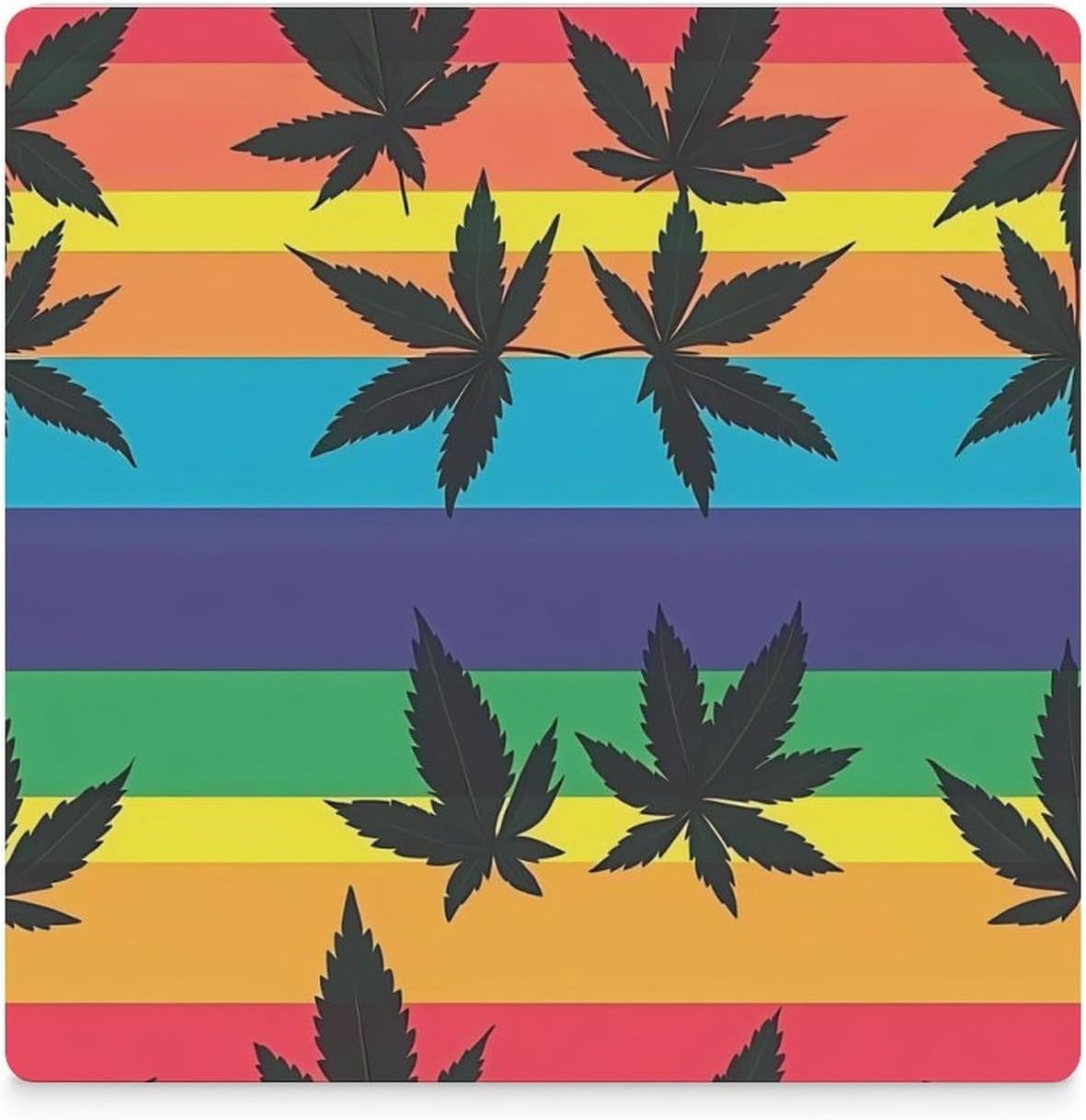Colorful LGBT Weed Leaf Coasters for Drinks Square Table Coasters Set Cup Mats with Cork Base
