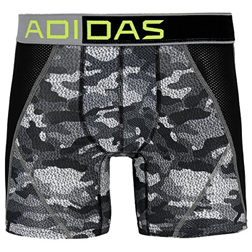 adidas Men's Climacool Mesh Single Boxer Brief Underwear, Grey Prime Camo/Black/Semi Solar Slime, Large