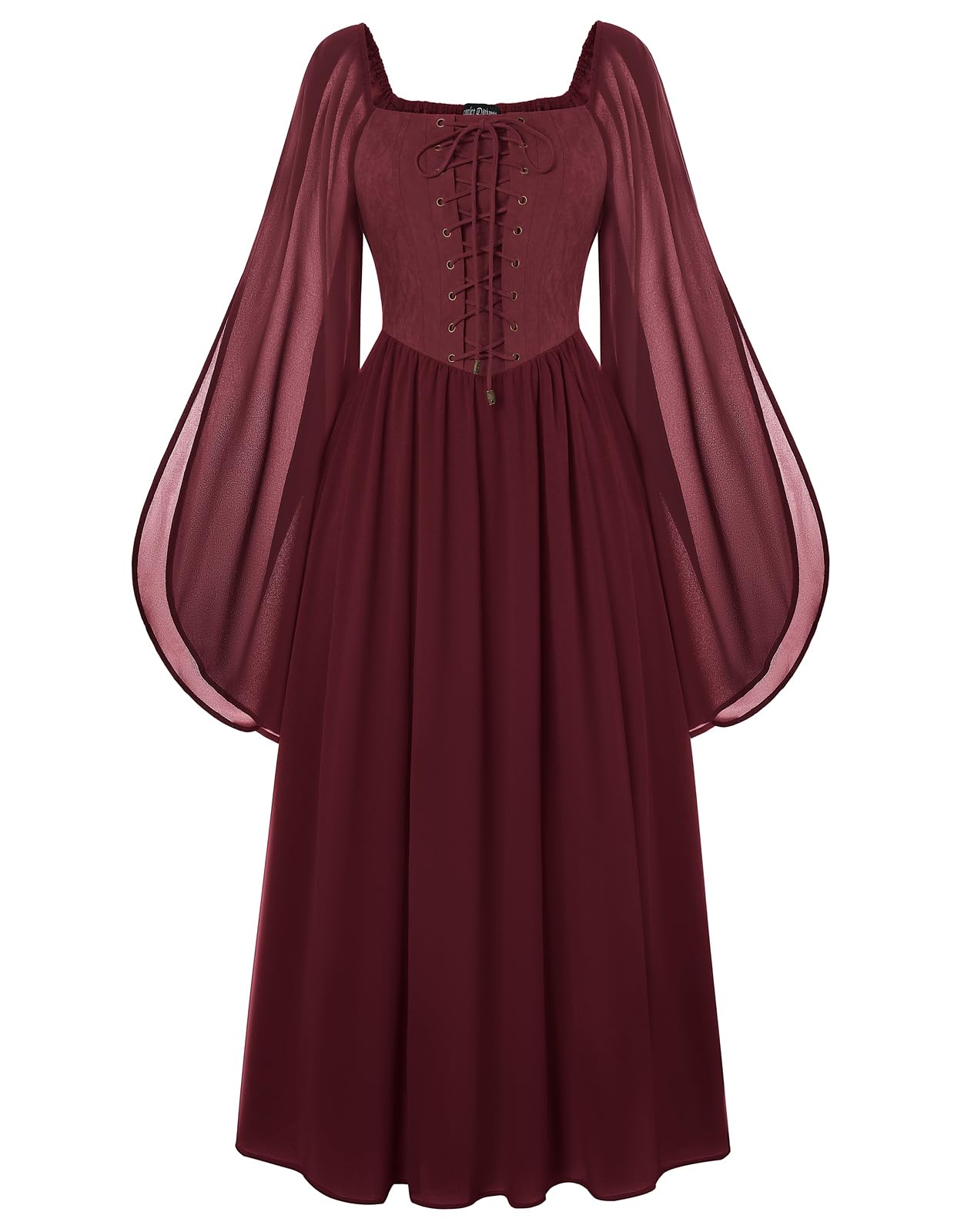 Renaissance Costume Women Halloween Medieval Witch Dress Red Mahogany XL