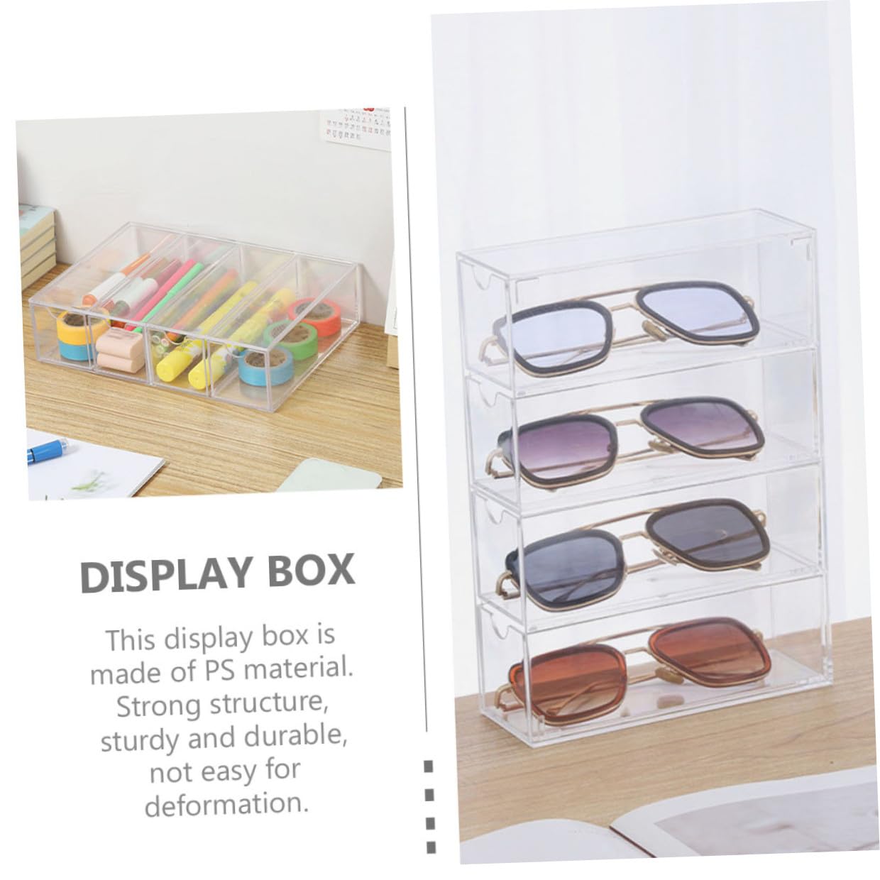 Caja Transparente para Gafas y Joyas 4 Capas Acrílico Multifuncional Organizador Almacenamiento Escritorio 2 Piezas Hogar y Tienda