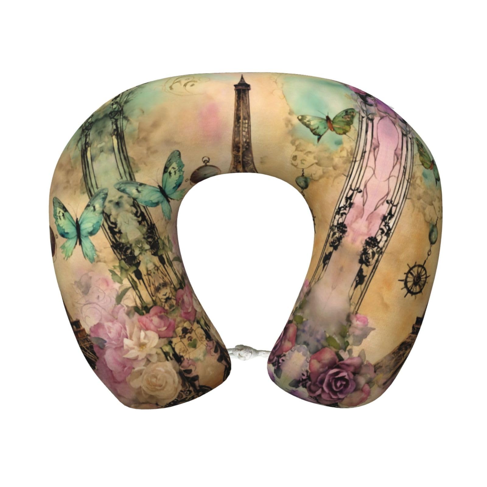 Ersdwre Paris Eiffel Tower Travel Pillow U-Shaped Neck Pillow With Memory Foam For Perfect Camping Airplane Travel