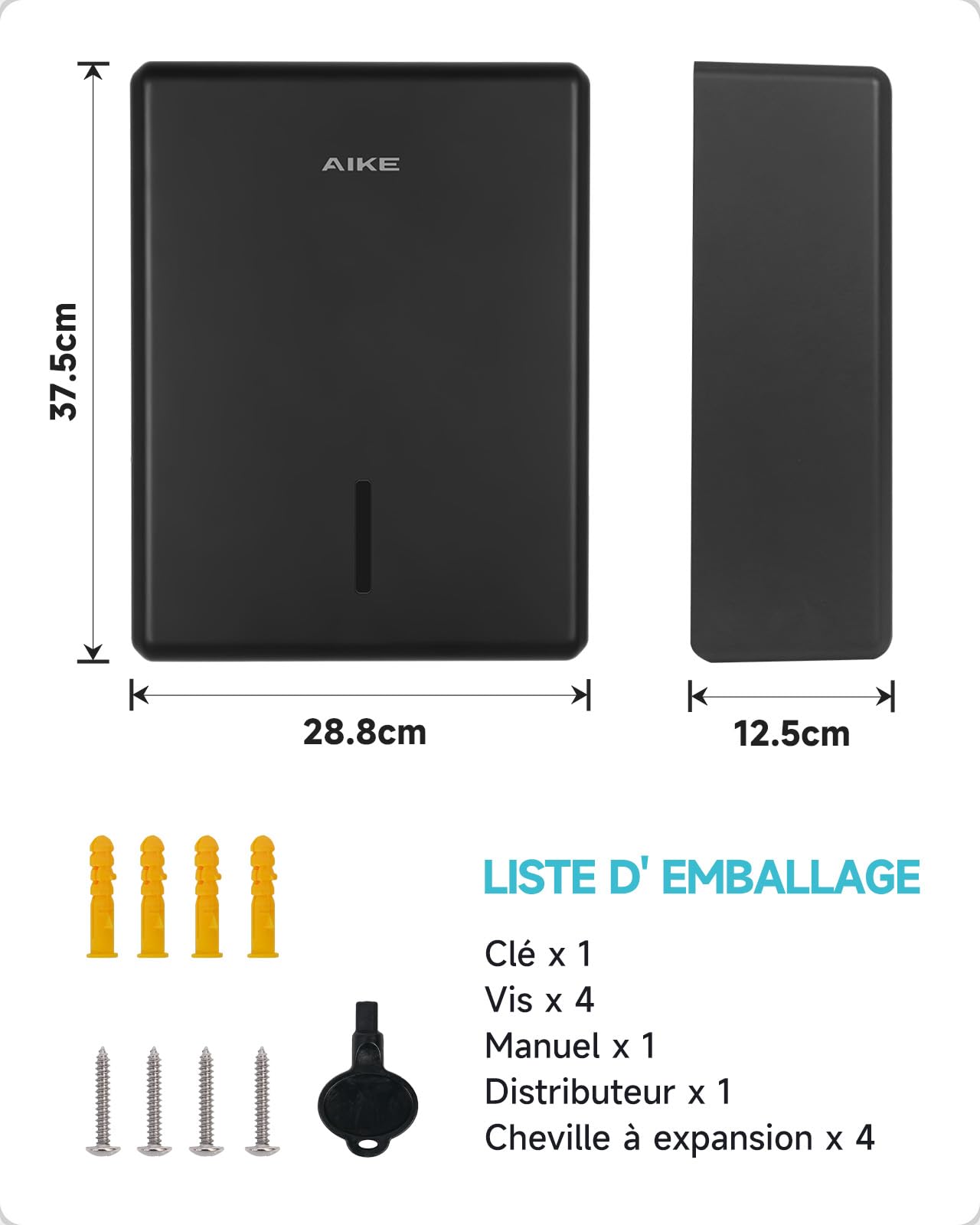 AIKE Distributeur De Serviettes en Papier Élargi, 400-Feuilles Mural pour H2, H3, Plié Z/V/C & Multifold (Taille ≤25,2 * 11,5cm), AK5302H