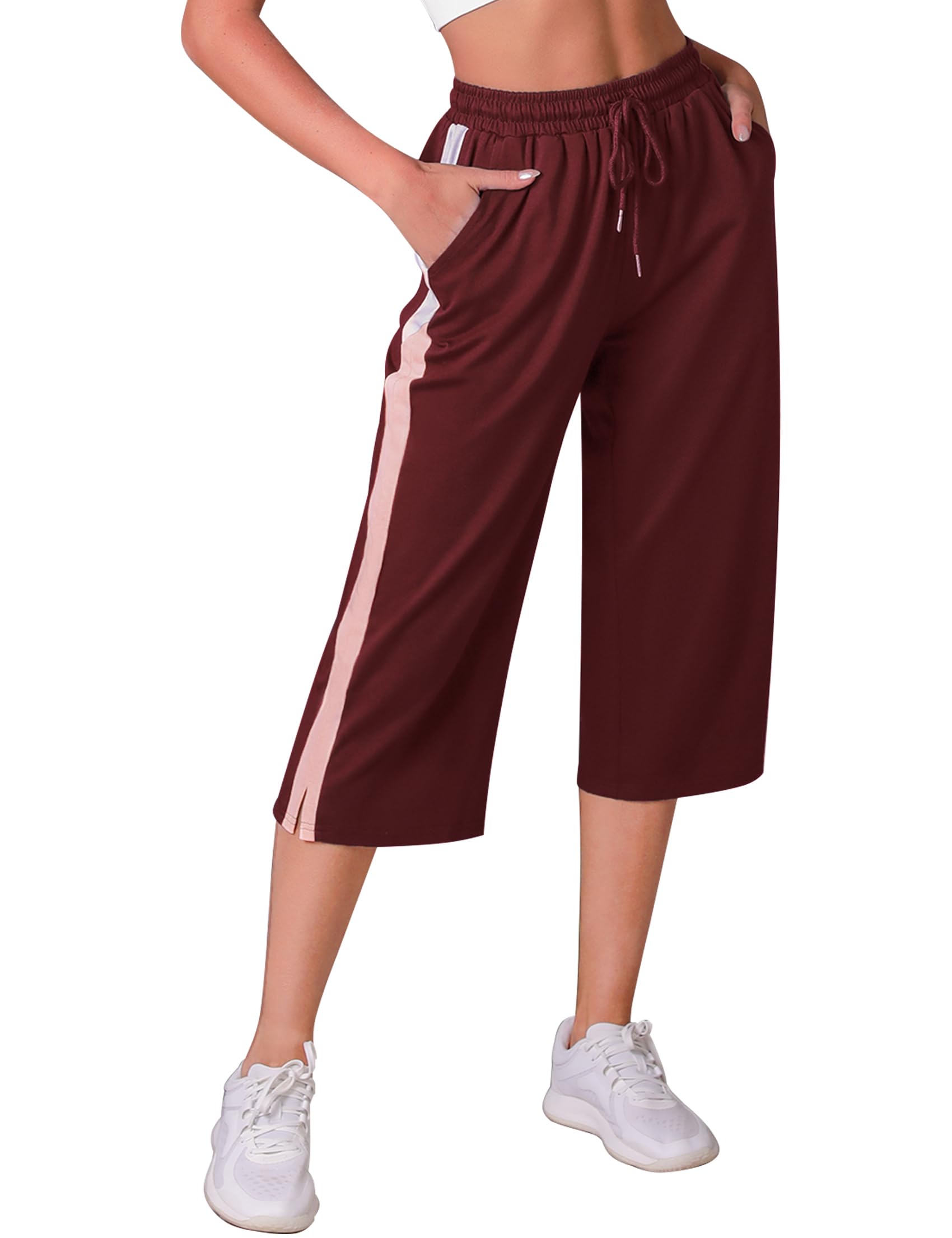 iClosam Jogginghose Damen 3/4 Lang Trainingshose High Waist mit Taschen Freizeithose Sporthose Sweathose für Frauen Trainingsanzug Hose mit Kordelzug S-XXL