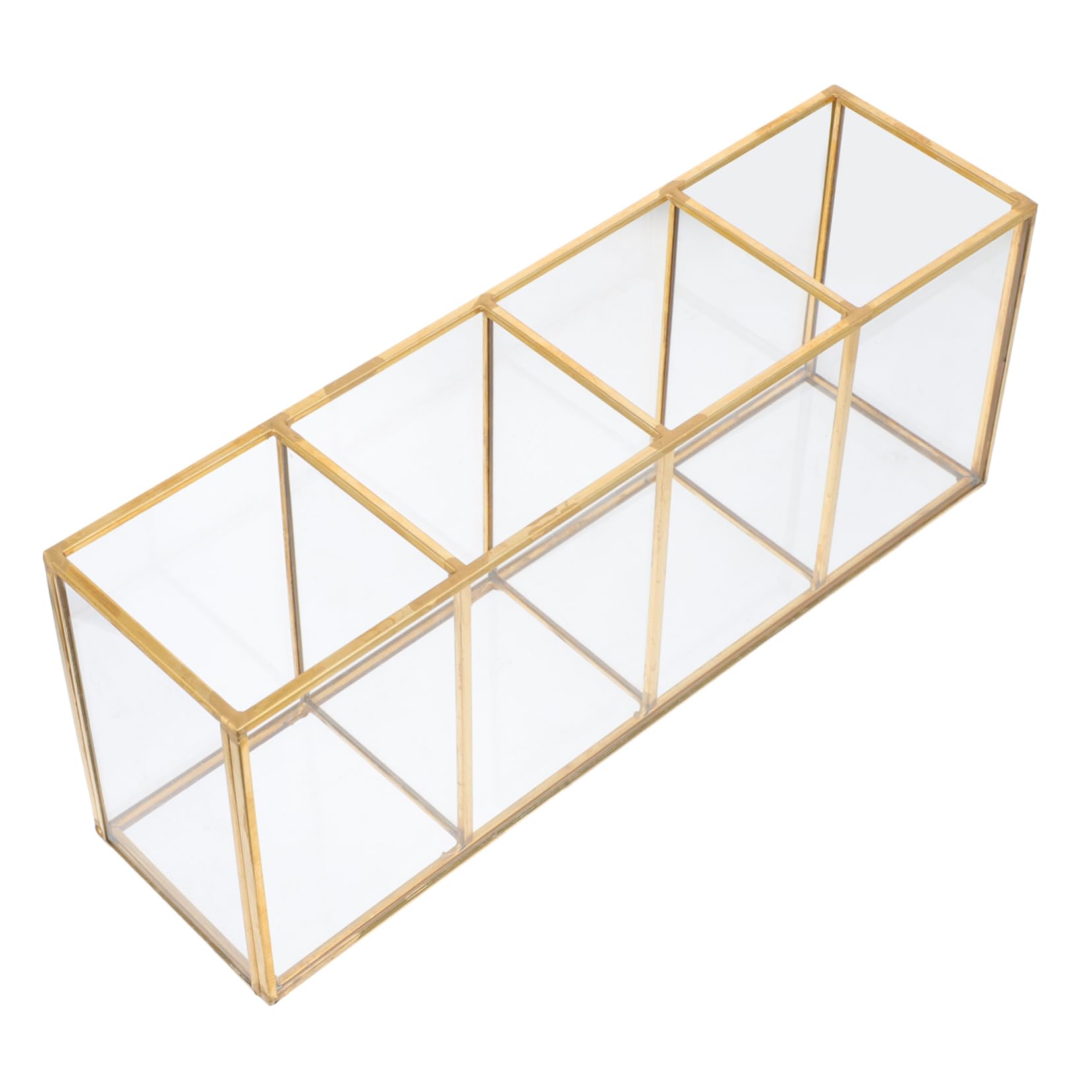 Boîte de Rangement et Laiton de Bureau en Verre pour Maquillage Or