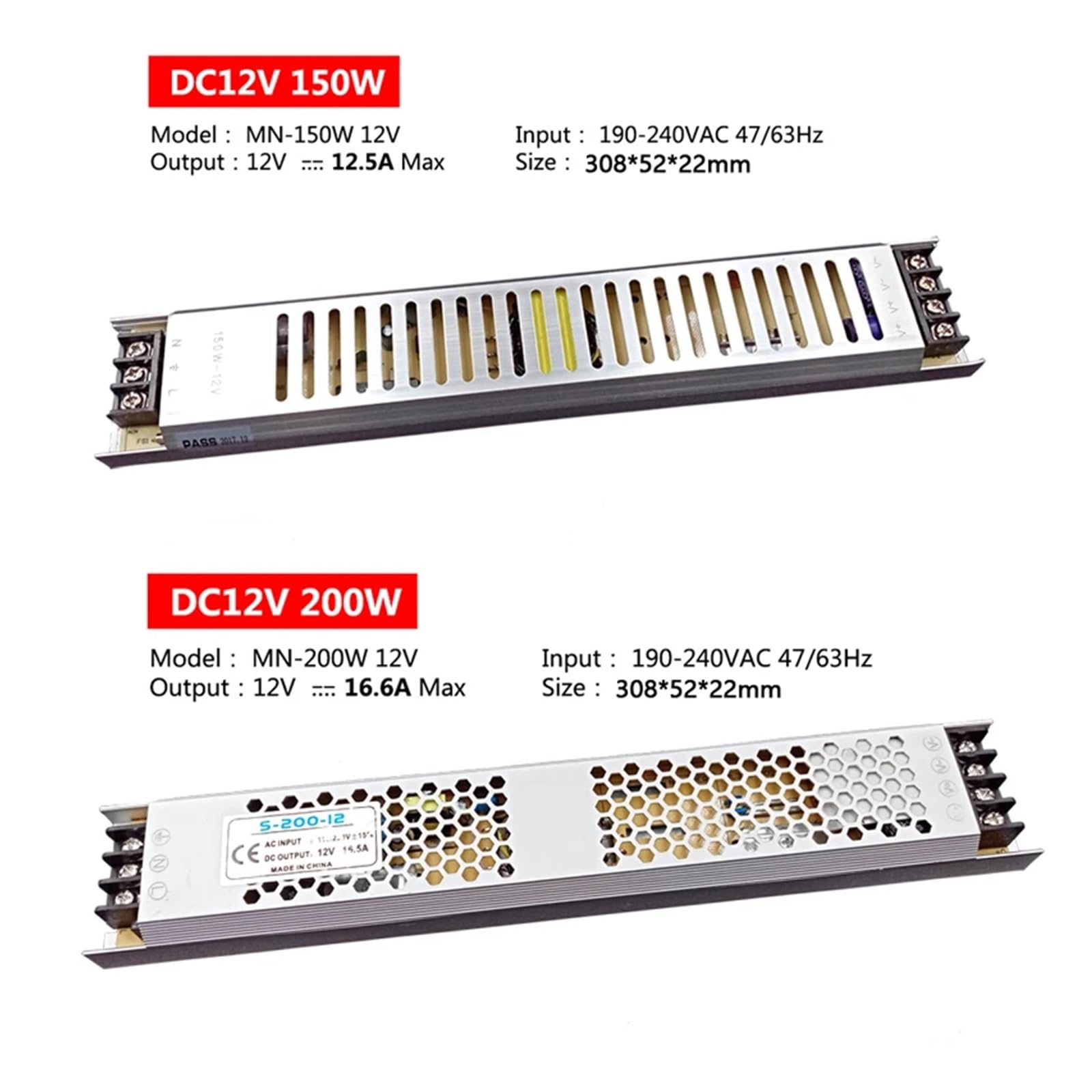 Transformateur de puissance 220V à 12V 24V, 1 pièce, 60W 100W 200W 300W 400W 500W, pilote LED, convertisseur ultra-fin for bandes lumineuses LED(400W,12V)
