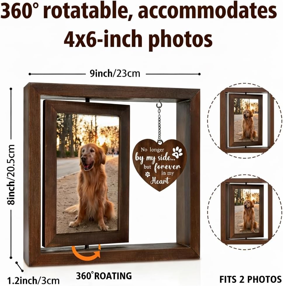 Honor Your Beloved Pet - Rotating Wooden Memorial Frame for 4x6 Pictures with Pet Hair Storage Keychain - Sympathy Gift for Loss of Dog or Cat - Pet Bereavement Keepsake for Dog & Cat Lovers - Image 2