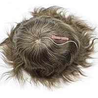 Vista 6 de Mens Toupee Poly Skin Hair Piece - Sistema de cabello humano real PU para hombres, Protesis Capilar para Hombre, densidad media 8x10 #510 5# castaño
