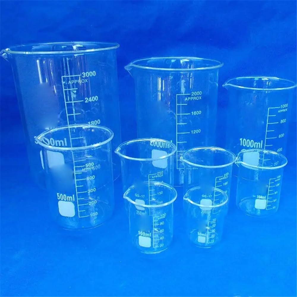 Vetreria da laboratorio Set da 5 pezzi da 50, 100, 250, 500, 1000 ml, becher in vetro borosilicato trasparente da laboratorio a forma bassa