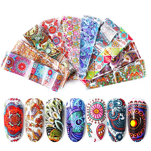 DAGEDA 1 Pack of 10 Pcs Glitter Nail Art Stickers Nail Transfer Foil Wraps - Nail Art DIY Decoration -Floral/Flower/Colorful/Retro - Holographic Nail Foil Sticker