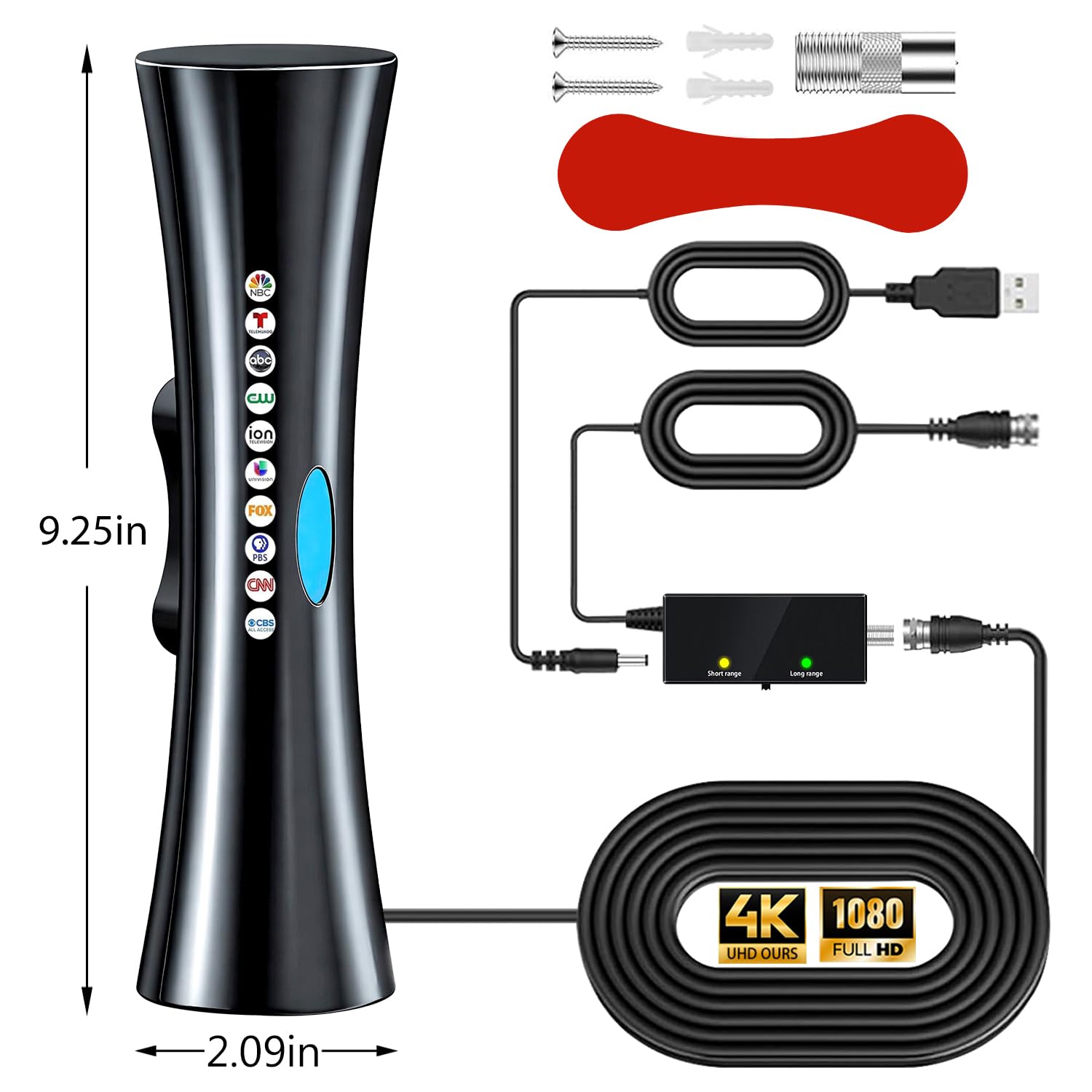 Antena de TV para canales locales, antena de TV HD 2026 para Smart TV interior con amplificado, soporta antena 4K 1080p para interior/exterior, antena digital, cable coaxial de fácil configuración