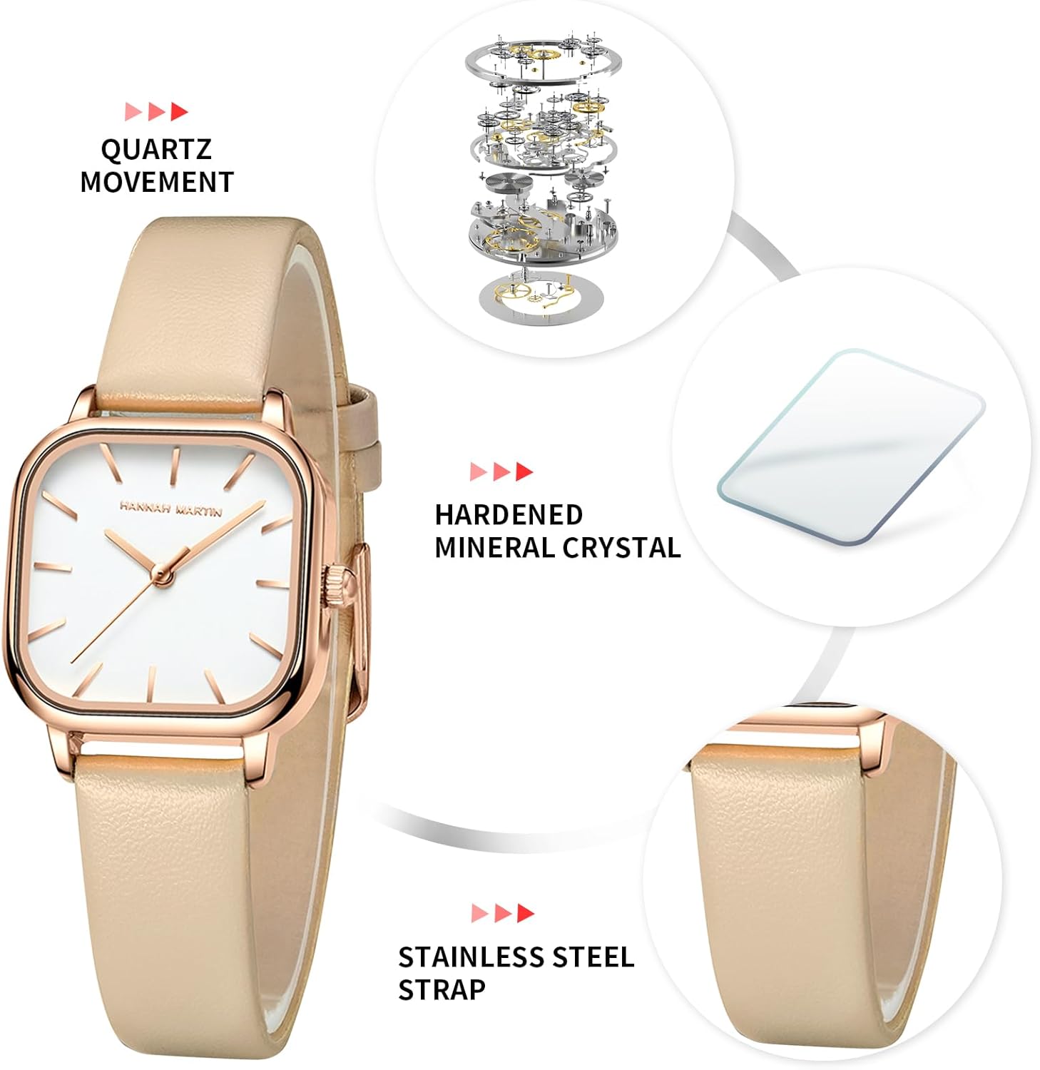 HANNAH MARTIN Watches for Women Waterproof Ladies Analog Quartz Wrist Watches Stainless Steel Band Fashion Dainty Female Watch Luxury Bracelet Diamond - Image 6