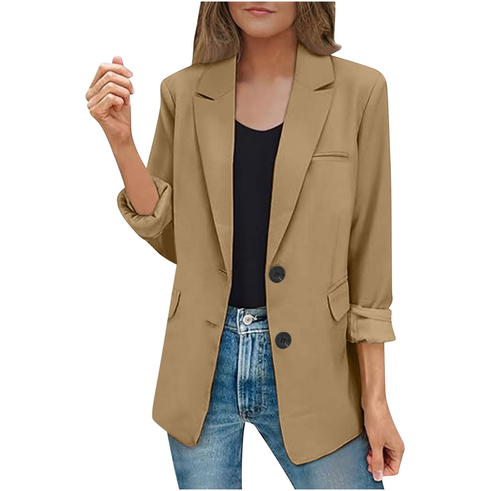 Genérico Blazer Casuales Mujer Manga Larga Solapa Ligeros Botones Chaqueta Mujer Entretiempo De Vestir Blazer Para Cuello Solapa Traje Elegante Básico Casual De Un Solo Botón Para Primavera