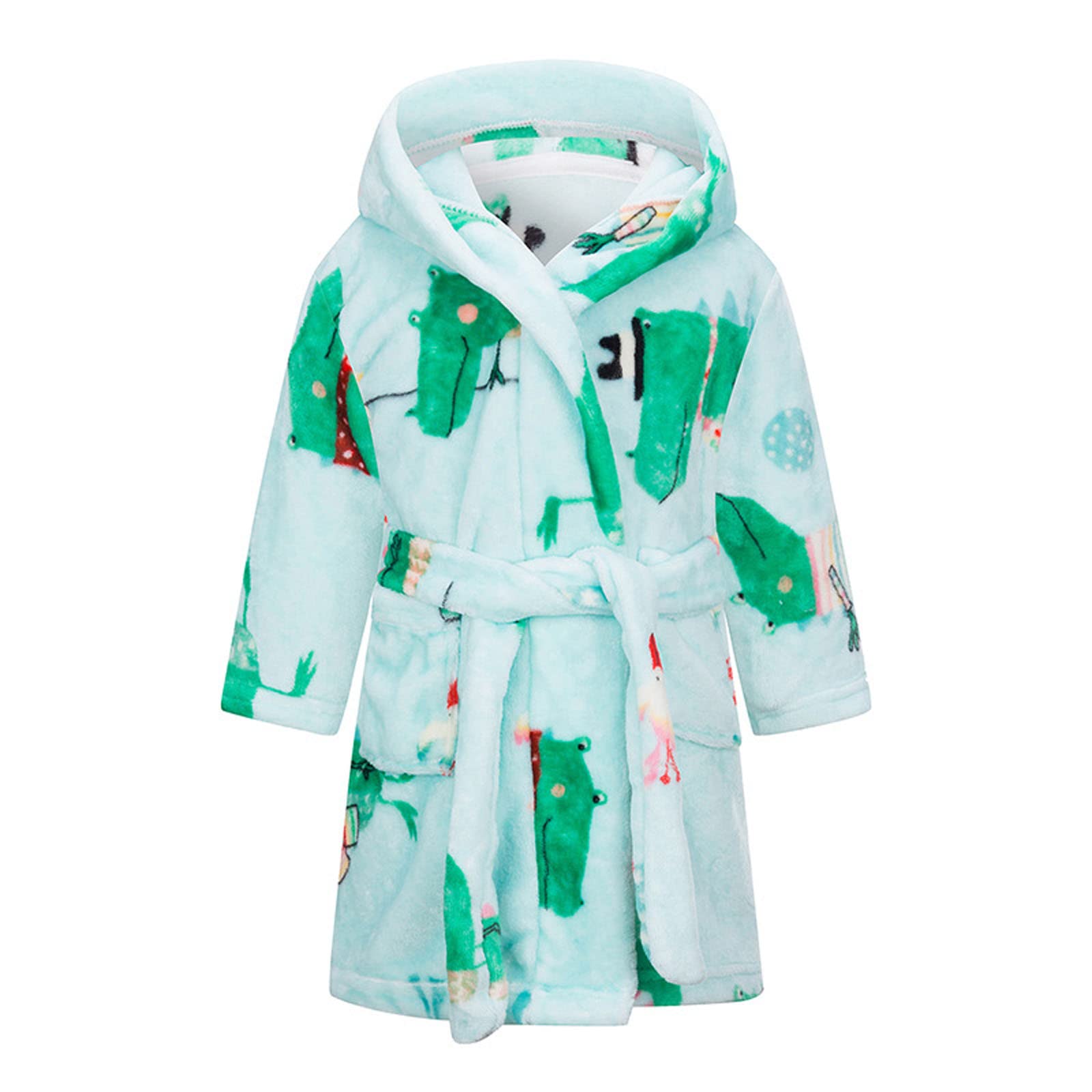 TOLLION Kids Bathrobe Boys Girls Plush Robe Toddler Hoodie Fleece Robe Sleepwear Pajamas (Green, 7-8T)