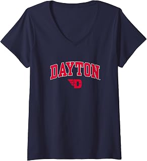 Womens Dayton Flyers Arch Over Logo Officially Licensed Navy V-Neck T-Shirt