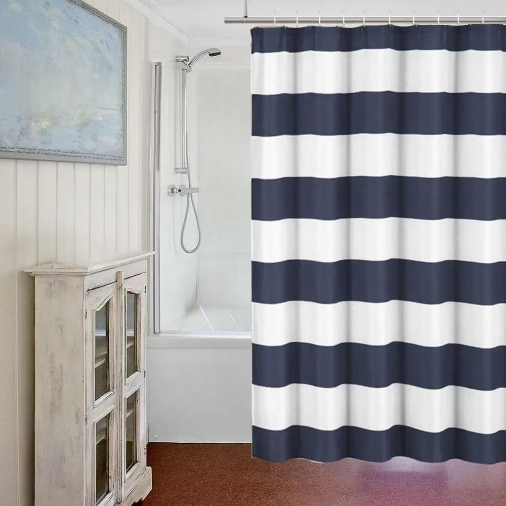 Cortina de Ducha 200x200 Rayas Blancas y Grises,Sencilla y Moderna,Resistente y Lavable a Máquina,Tela Impermeable,Juego de decoración para Baño con Ganchos,200Anx200Al cm (1 Panel)