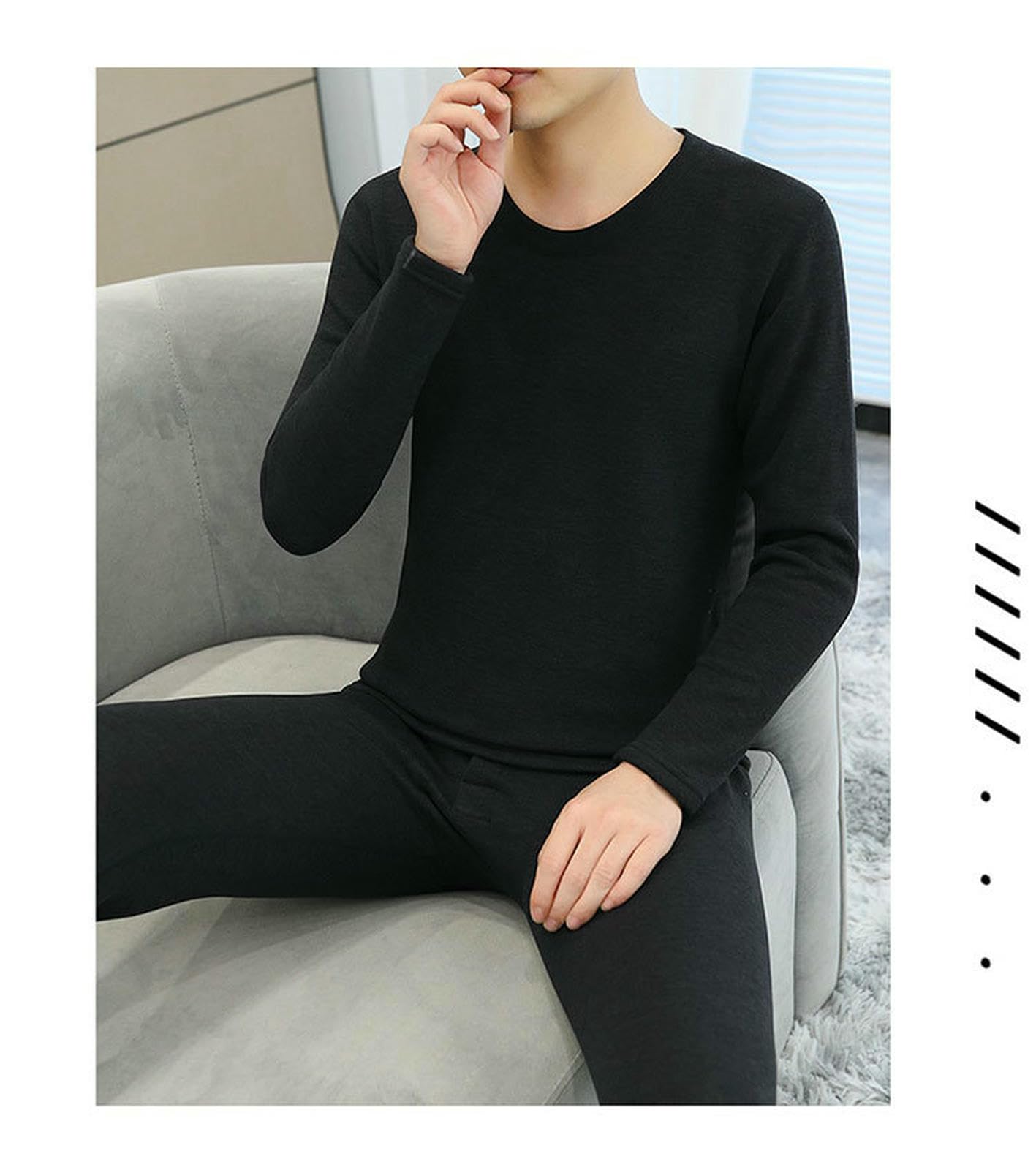 Conjunto Ropa Interior Térmica Traje De Vellón Engrosada Cuello Redondo para Hombres-marrón-4xl
