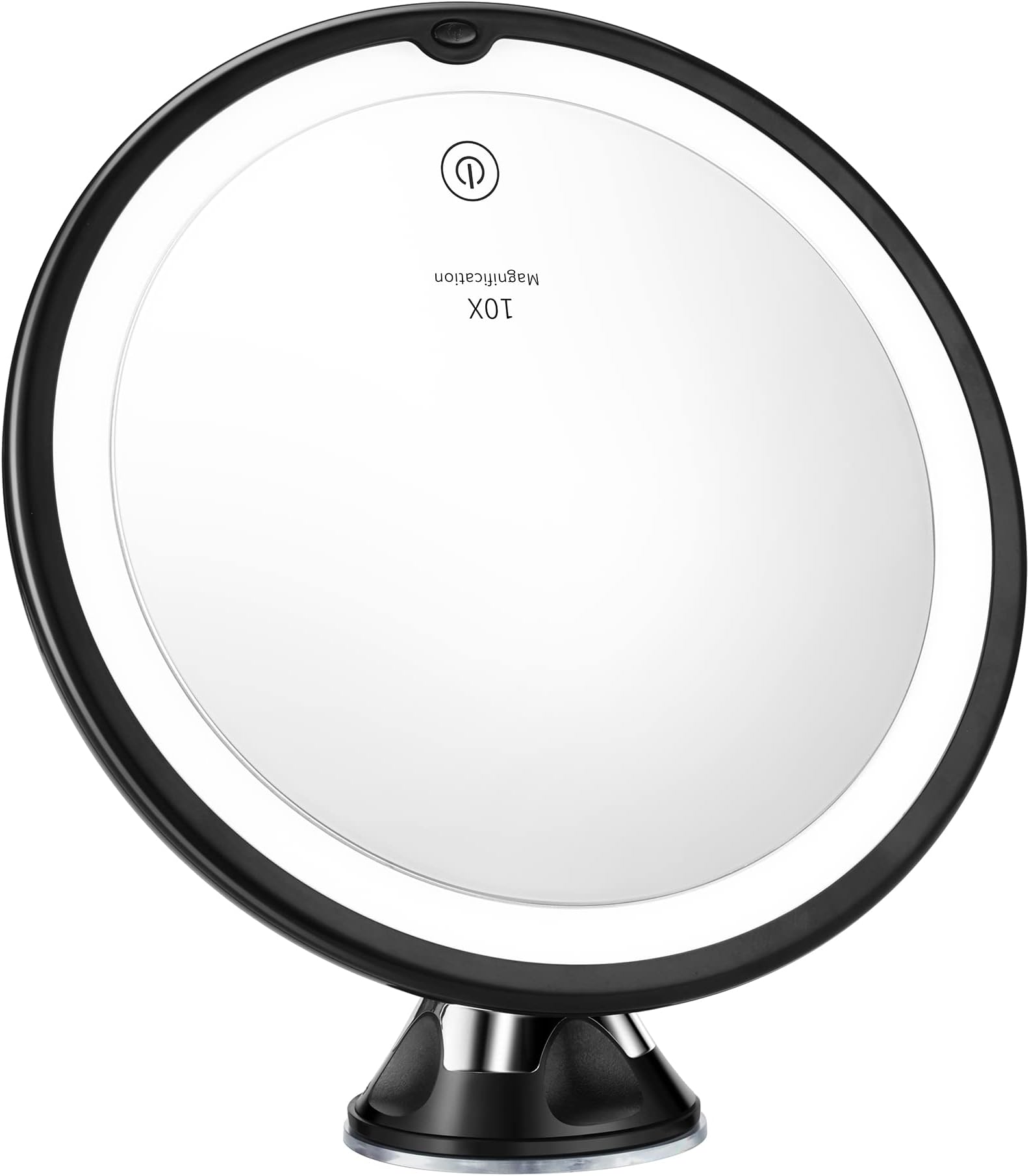 Summer Snow 10x Magnifying Mirror with Light – 8"Make up Mirror with Light and Suction Cup – Smooth and Easy Install – 360 Degree Swivel Joint(Black)