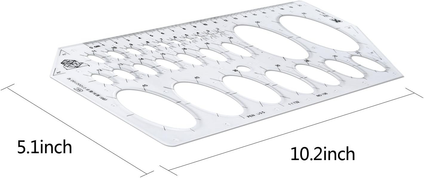 Clear Plastic Mathematics Metric Ruler Ellipse Oval Shapes Drawing Drafting Template Stencil