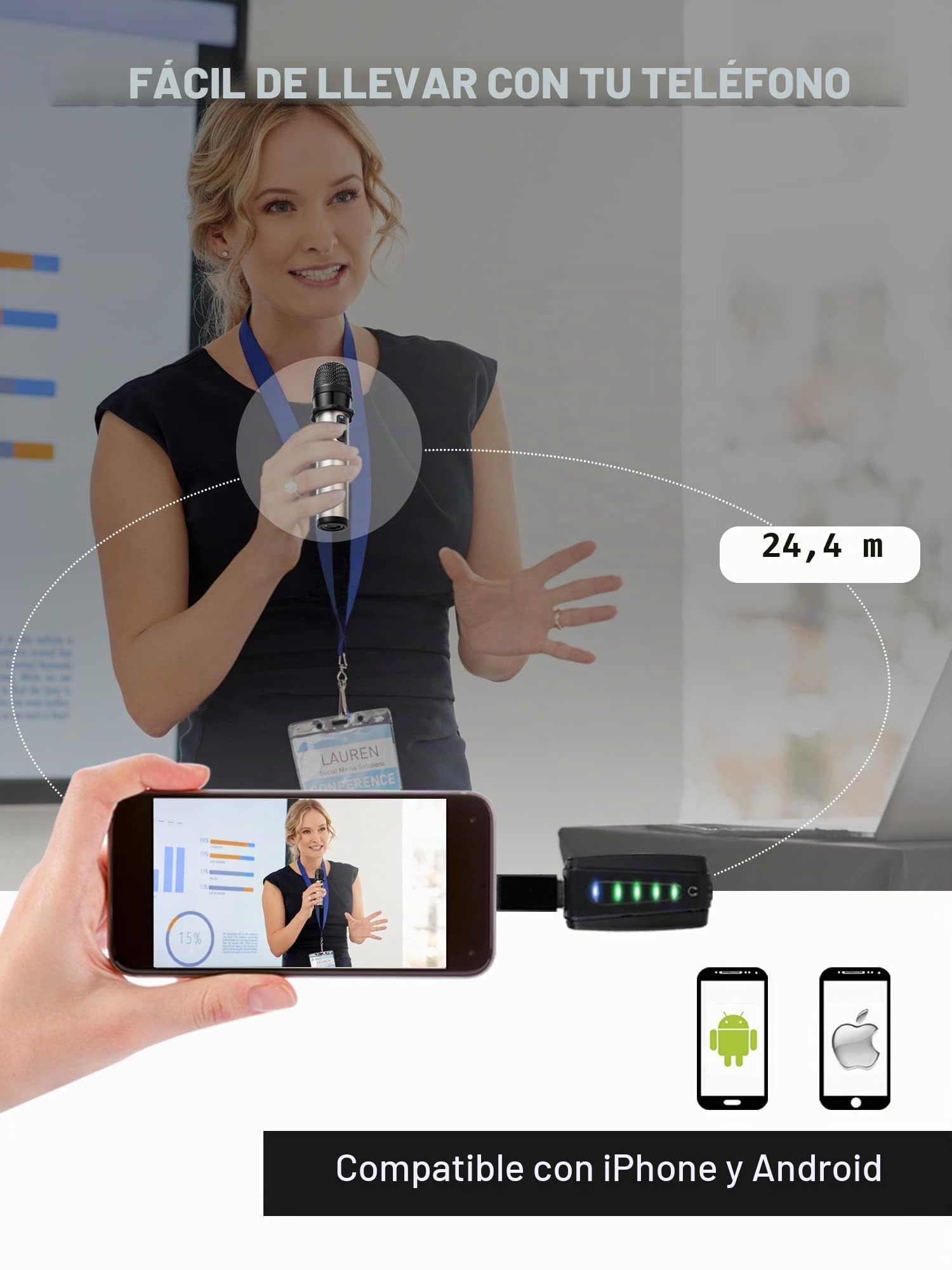 Alvoxcon Micrófono Inalámbrico USB para PC, Mac, iPhone, Android Mic de Mano Recargable UHF Plug & Play con Sonido Profesional para Podcast, Vlog, Streaming, Entrevistas, Reunión Zoom y Clases Online