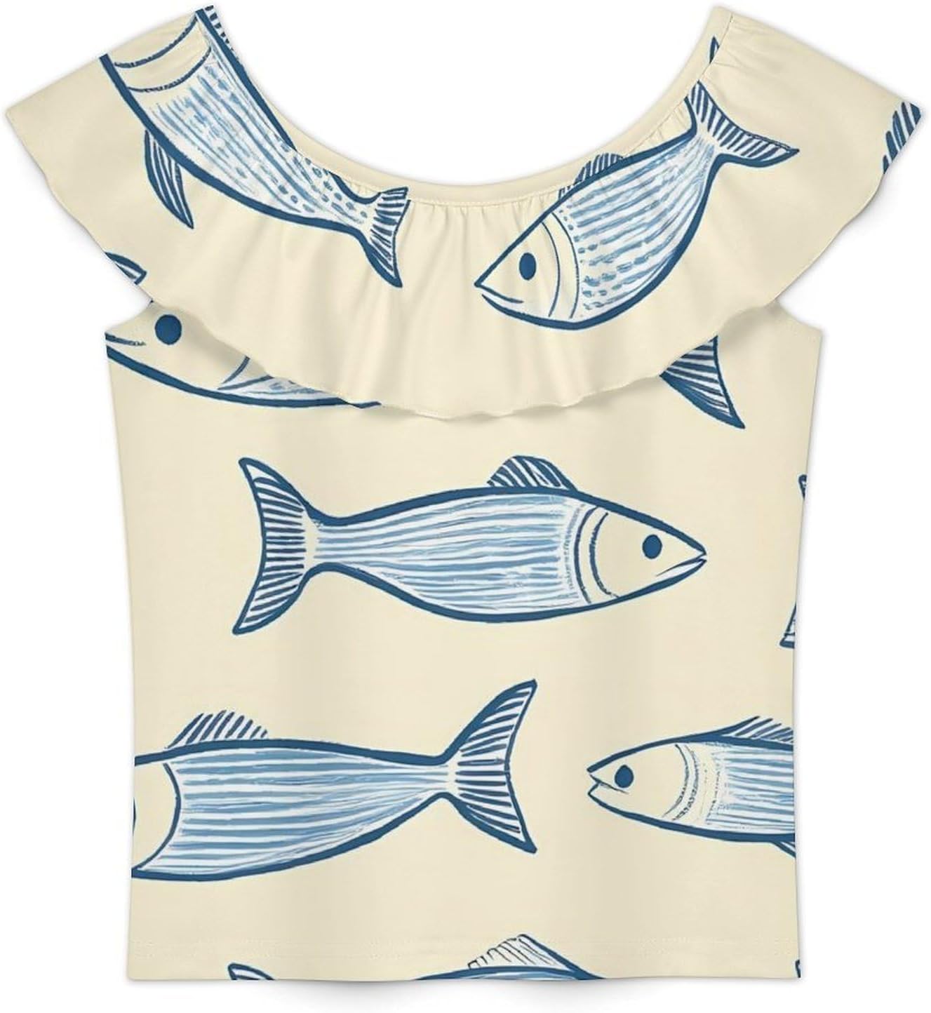 Sardine Fish Girls T-Shirts Top Ruffle Short Sleeve Blouse Casual Graphic Tees