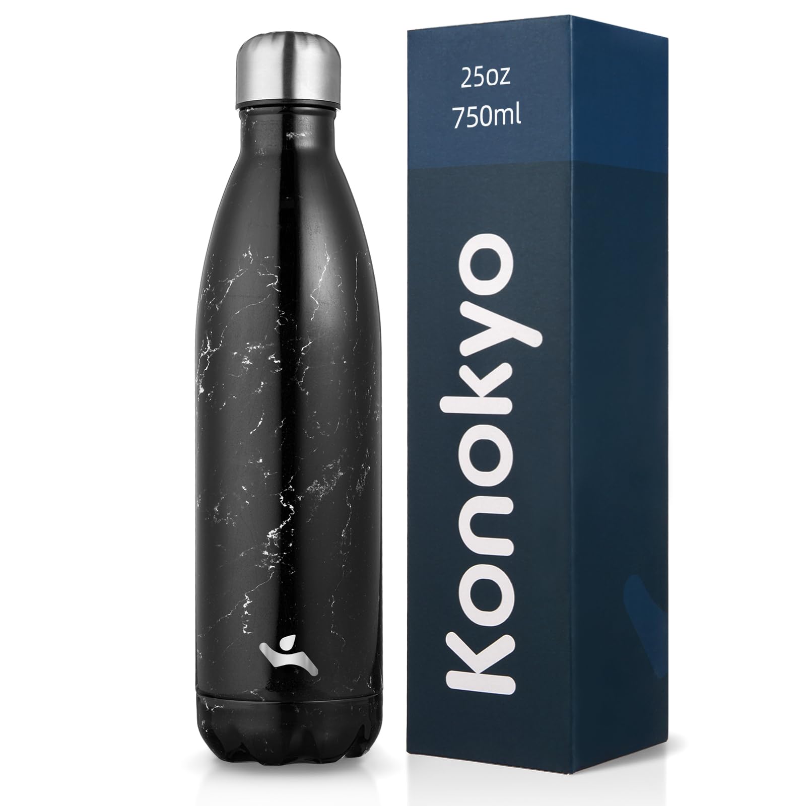 Konokyo 25 oz Insulated Stainless Steel Water Bottle, Marble Midnight