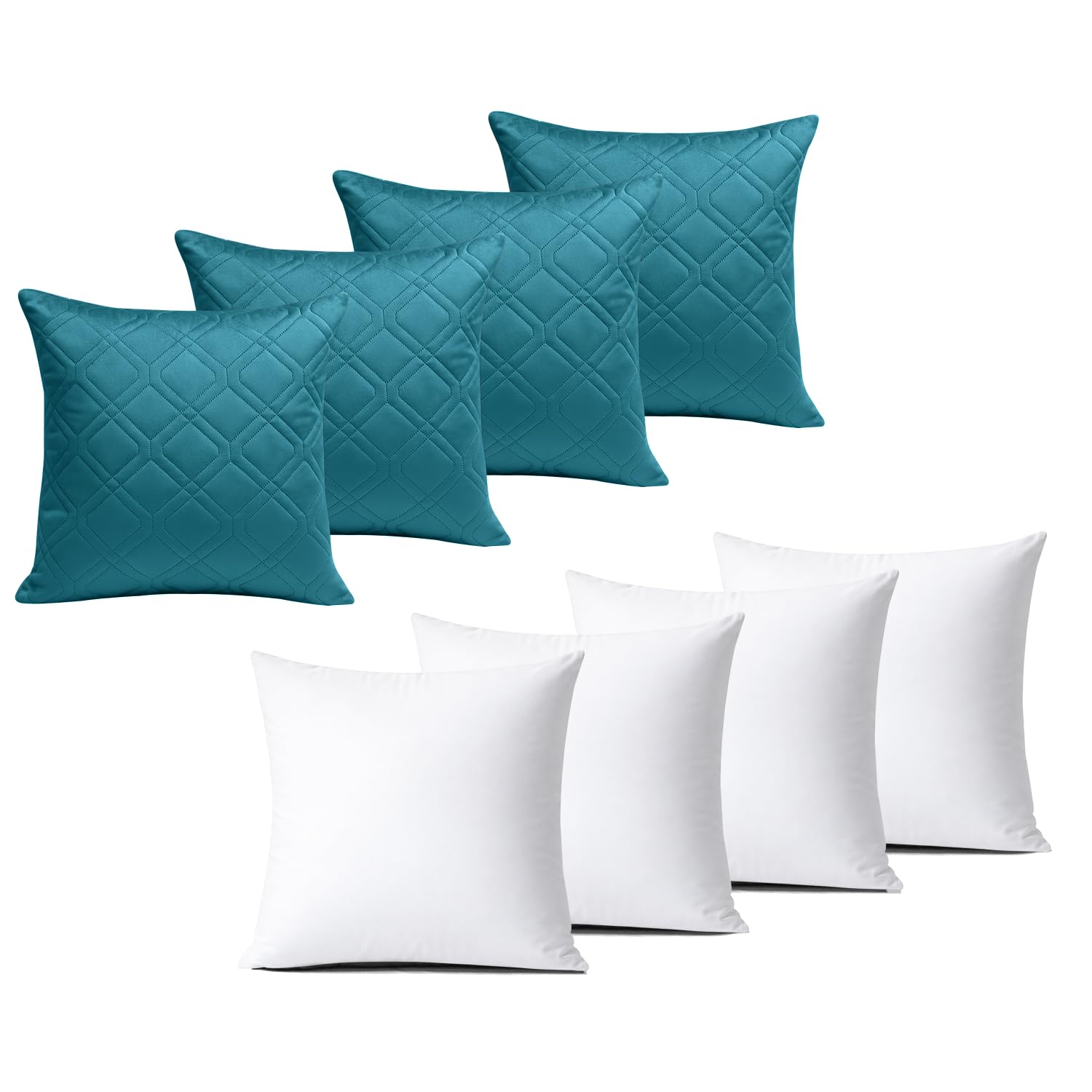 BedLooms Cushions with Covers Included 45x45 cm Teal Pack of 4 (4-Cushion Covers + 4-Cushion Inners) Ultrasonic Diamond Velvet Square Throw Pillow Cases with Invisible Zipper for Sofa Bedroom
