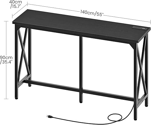 Miniatura 4 de 55'' Bar Table, Kitchen Dining Table with Power Outlet and Footrest, Industrial Style, for Pub, Living Room, Rustic Brown and Black TBT09UBB