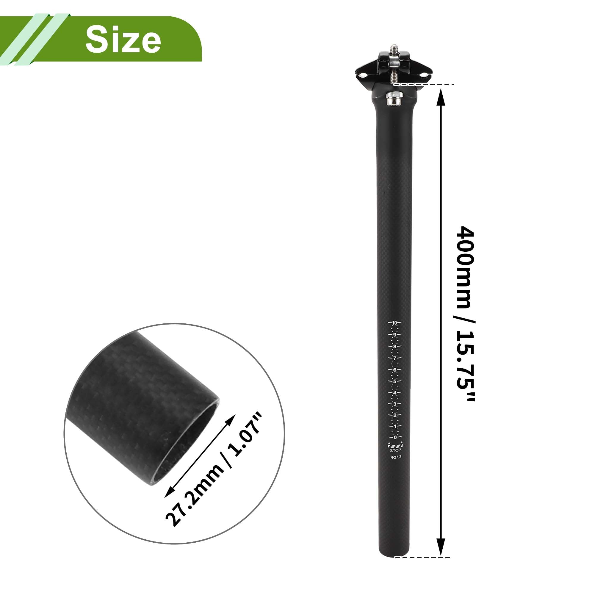 Reggisella Per Bicicletta, Carbonio, Ammortizzante, 1 Pezzo | Nero Opaco, 27,2x400 Mm, Mountain Bike, Bici Da Strada, Bici A Scatto Fisso, Bici Universali, Facile Da Installare