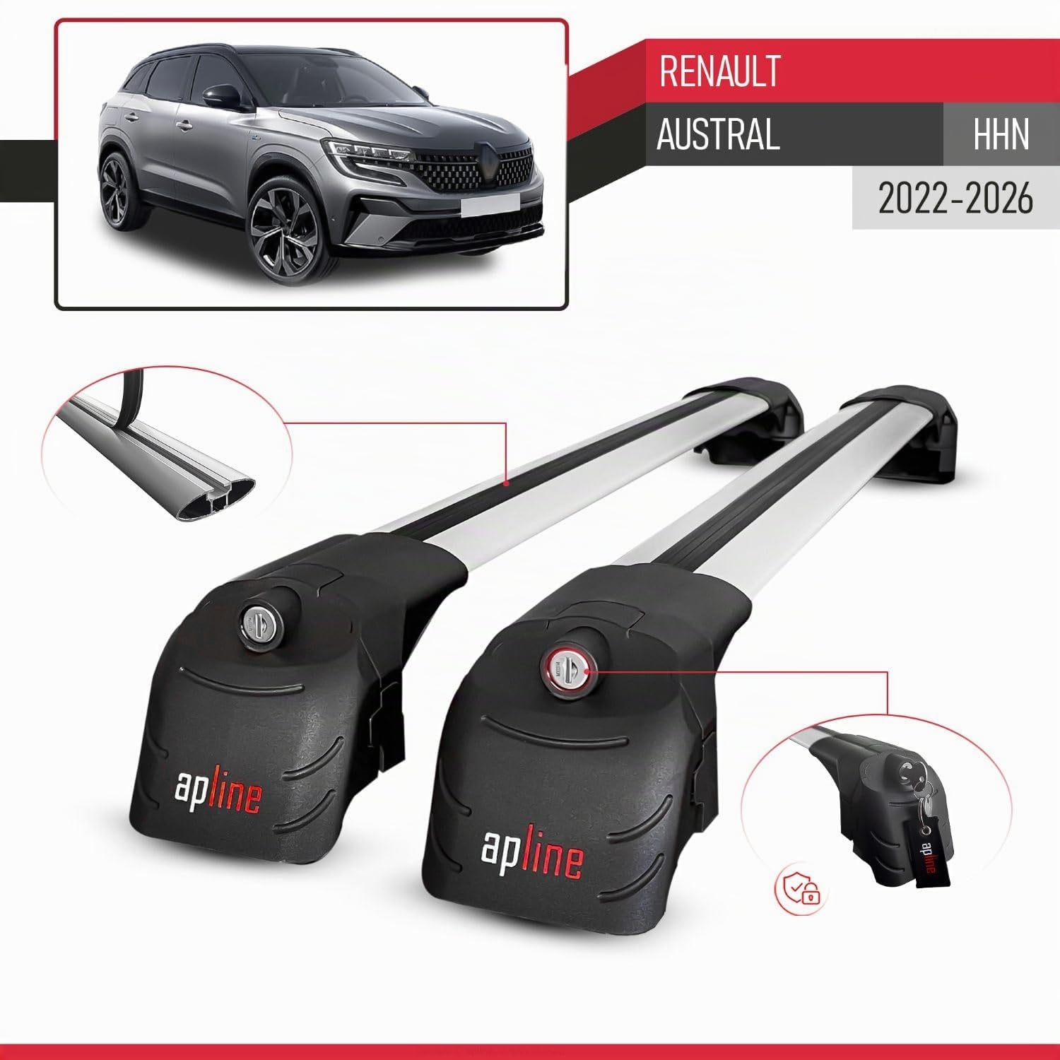 Compatibile con Renault Austral (HHN) 2022-2026 Modello ACE-2 Barre Tetto Portapacchi Auto Barre Portatutto Grigio Alluminio 2 Barre