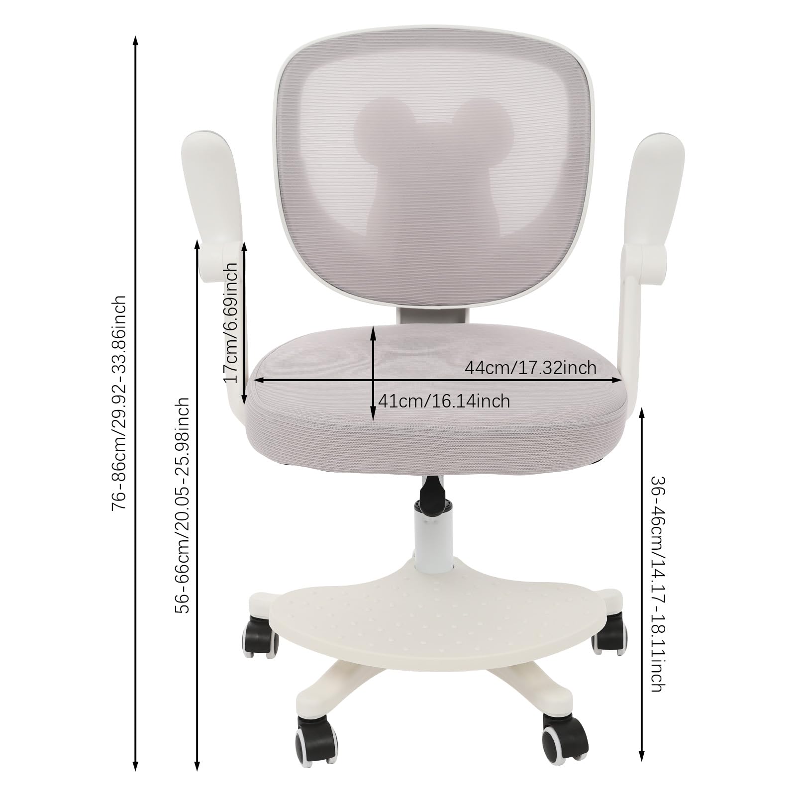 Sedia da scrivania per bambini, ergonomica, con braccioli e poggiapiedi regolabili, sedia girevole per bambini, sedia per computer, adatta per ragazze e ragazzi (grigio chiaro)