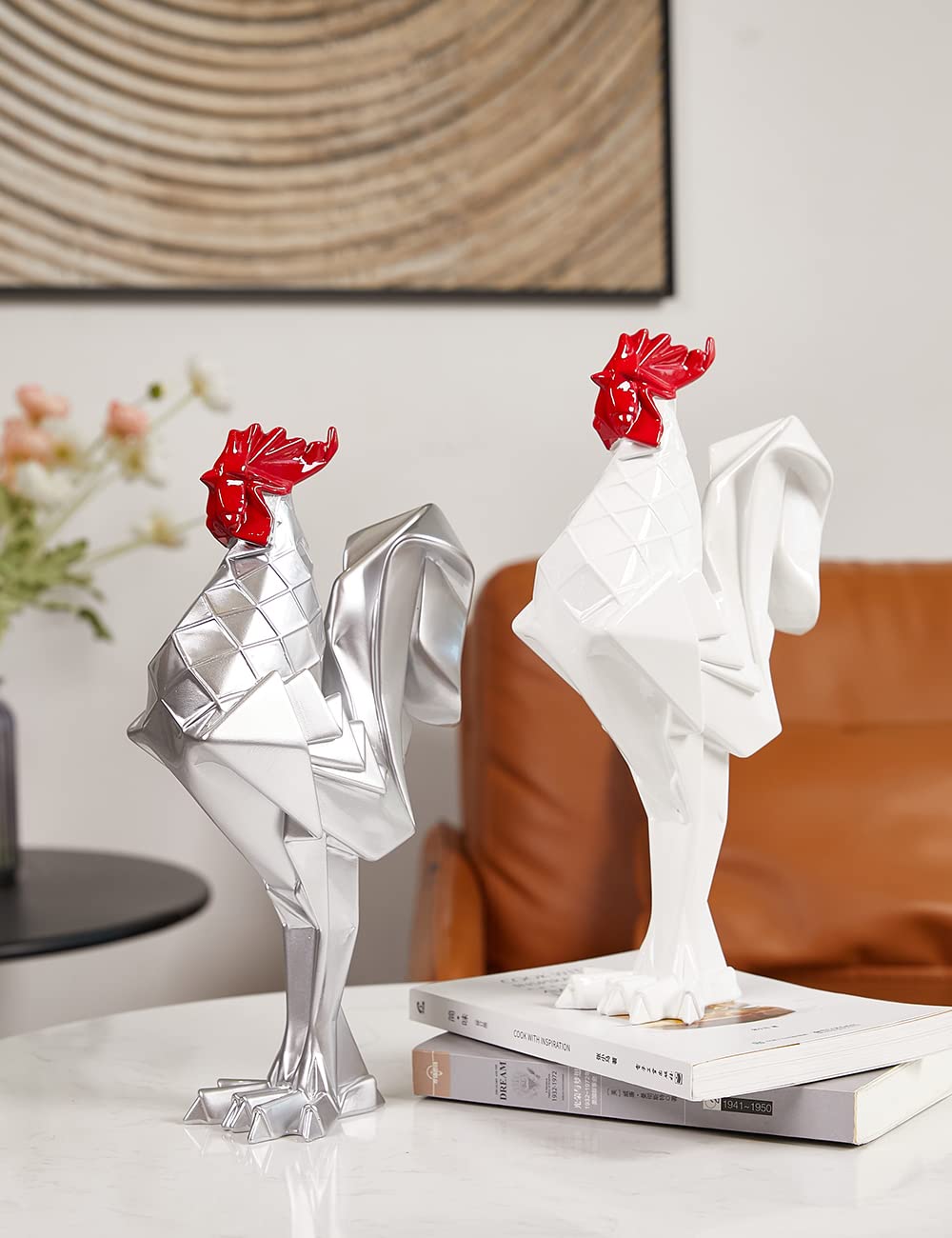 Gallo Statua Scultura Animale Figurina Statuetta Casa Decorazione Regali Moderna Soprammobili Ornamento Ceramica Arte Argento 31cm
