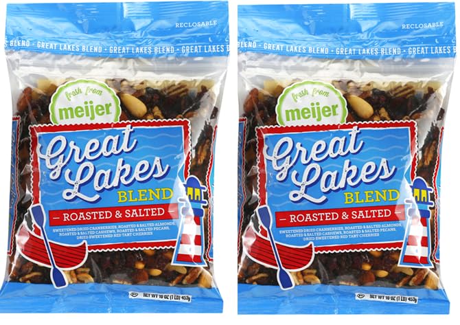 Great Lakes Blend Roasted and Salted Mix of Dried Sweetened Cherries, Cashews, Almonds, Pecans and Cranberries (2 Bags, 16 oz. each)