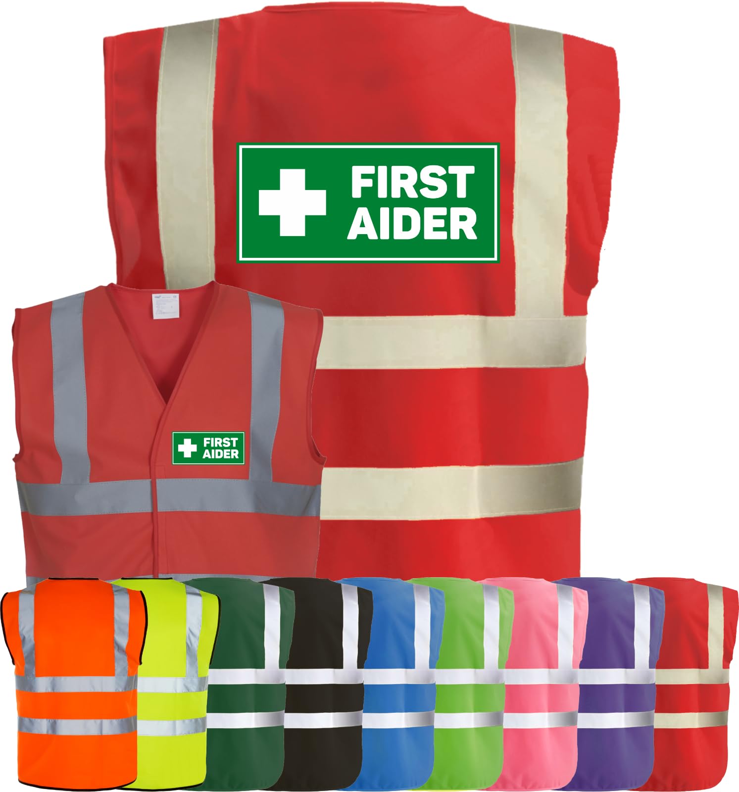 Corporate Togs FIRST AIDER Printed Waistcoat - High Visibility Safety Vest Tabard, Brace Hi-Vis Strips, Fully EN471 Health, Protective Safety Wear | Safety Apparel