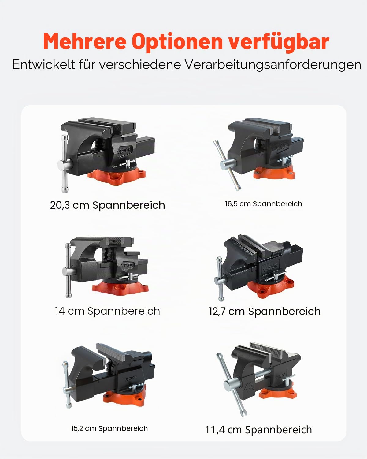 VEVOR Schraubstock, 203 mm Backenbreite, 203 mm max. Backenöffnung, 360° schwenkbare Feststellbasis, 94 mm Ausladung, Werkbank-Schraubstock aus Sphäroguss, Zweiwege-Backen zum Einspannen runder Rohre