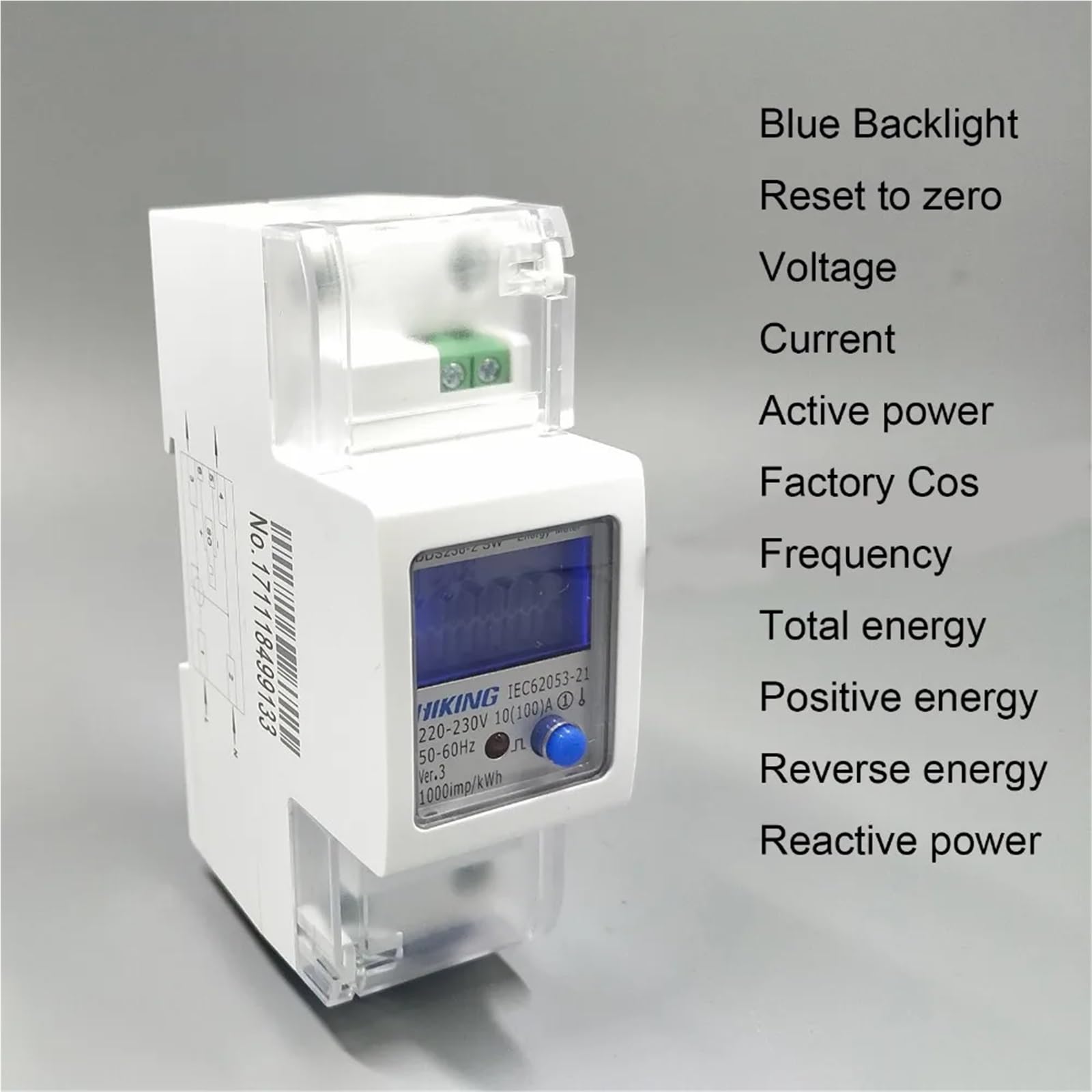 Voltaje corriente 65A 100A 220V 230V 50HZ 60HZ Potencia reactiva activa inversa positiva Contador de energía monofásico de carril DIN en vatios-hora(10(100) A)
