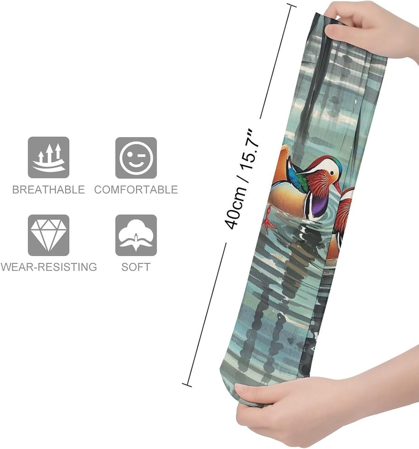 Breathable Crew Sock, Moisture Wicking, Athletic Calf Socks, Cozy | Chinese Style Mandarin Ducks Compression Socks for Women Men, Lightweight High Work Socks for Business, Casual
