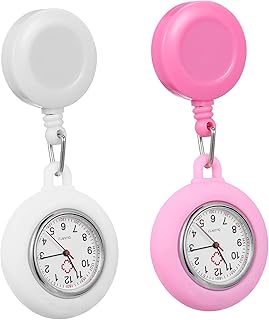 2piezas Reloj Enfermera Retractil Unidades Clip Diseño Cuarzo Práctico para Cuidado Profesional Blanco y Rosa