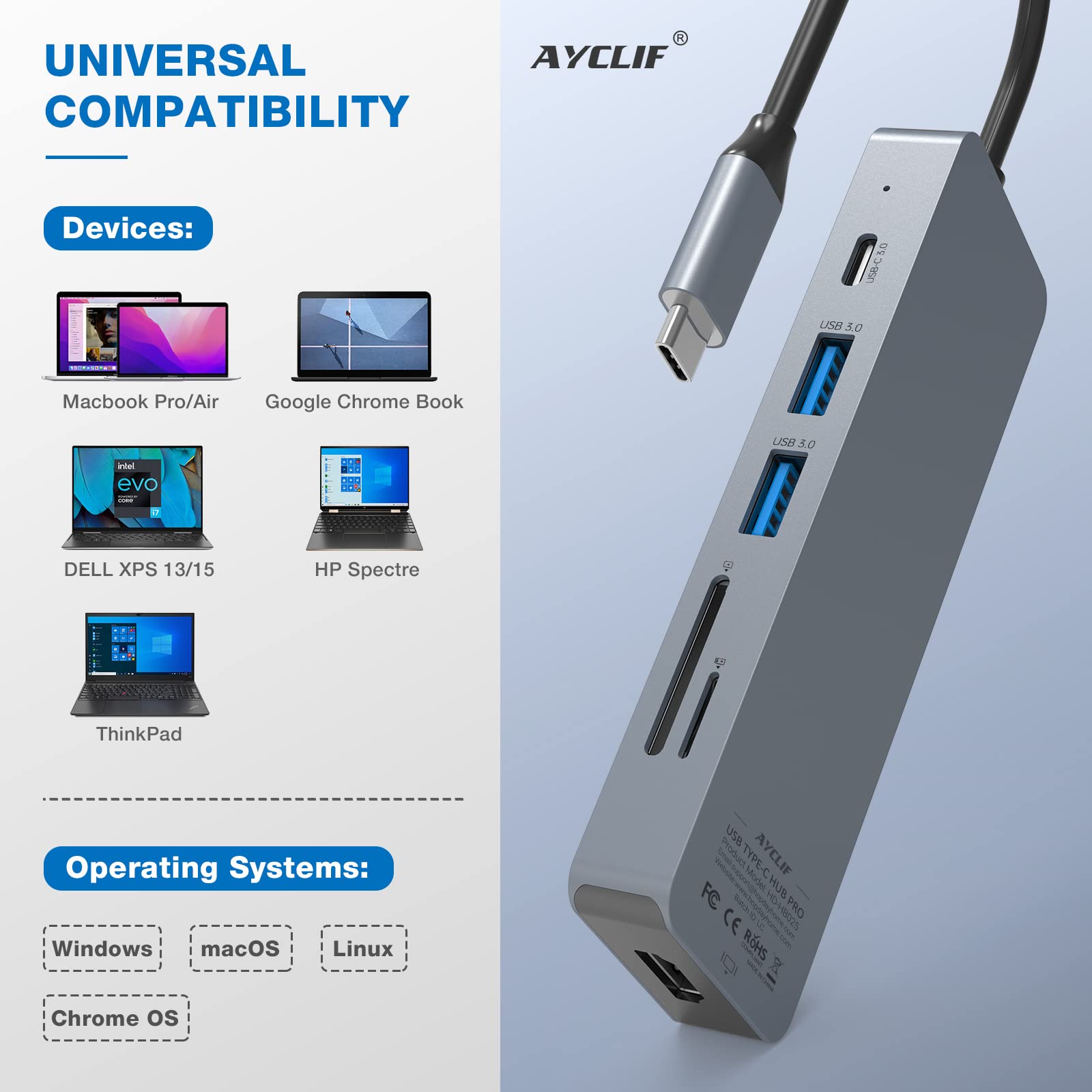 Hub USB C 10 in 1, Adattatore USB C Adattatore MacBook Pro/Air Ipad Pro con Uscita HDMI 4K, Compatibile per Laptop, Surface Pro 8 (PD 100W USB 3.0 Lettore di Schede TF)