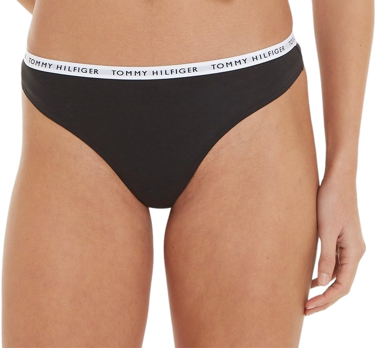 Tommy Hilfiger Women's 3 Pack Thongs, Black (Black/Black/Black), L