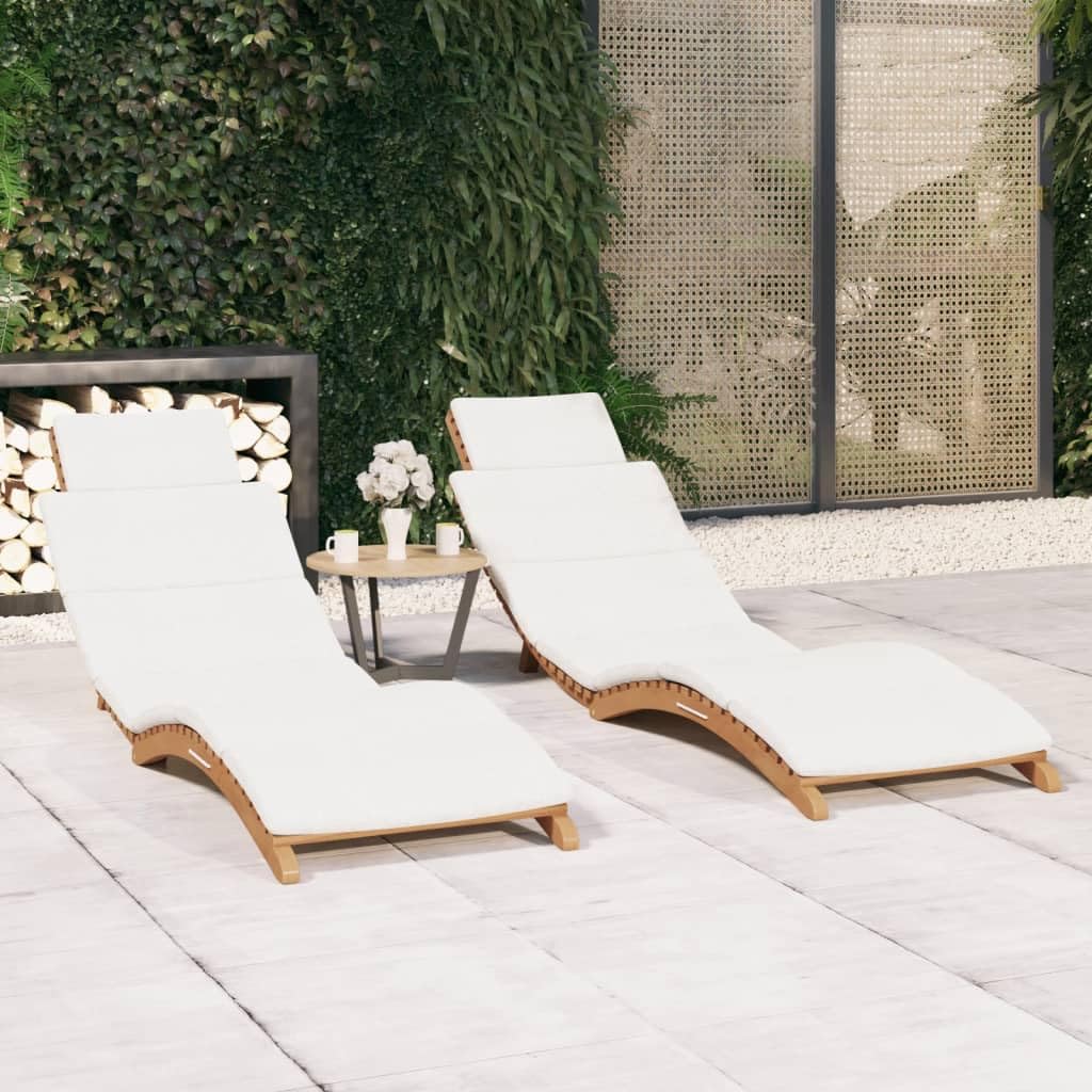 Lettini Prendisole 2 pz con Cuscini in Legno Massello di Teak per Esterno, Pieghevoli Regolabili, Letto Solarium da Giardino, Relax in Balcone o Patio, 175x50x55 cm, Bianco Crema