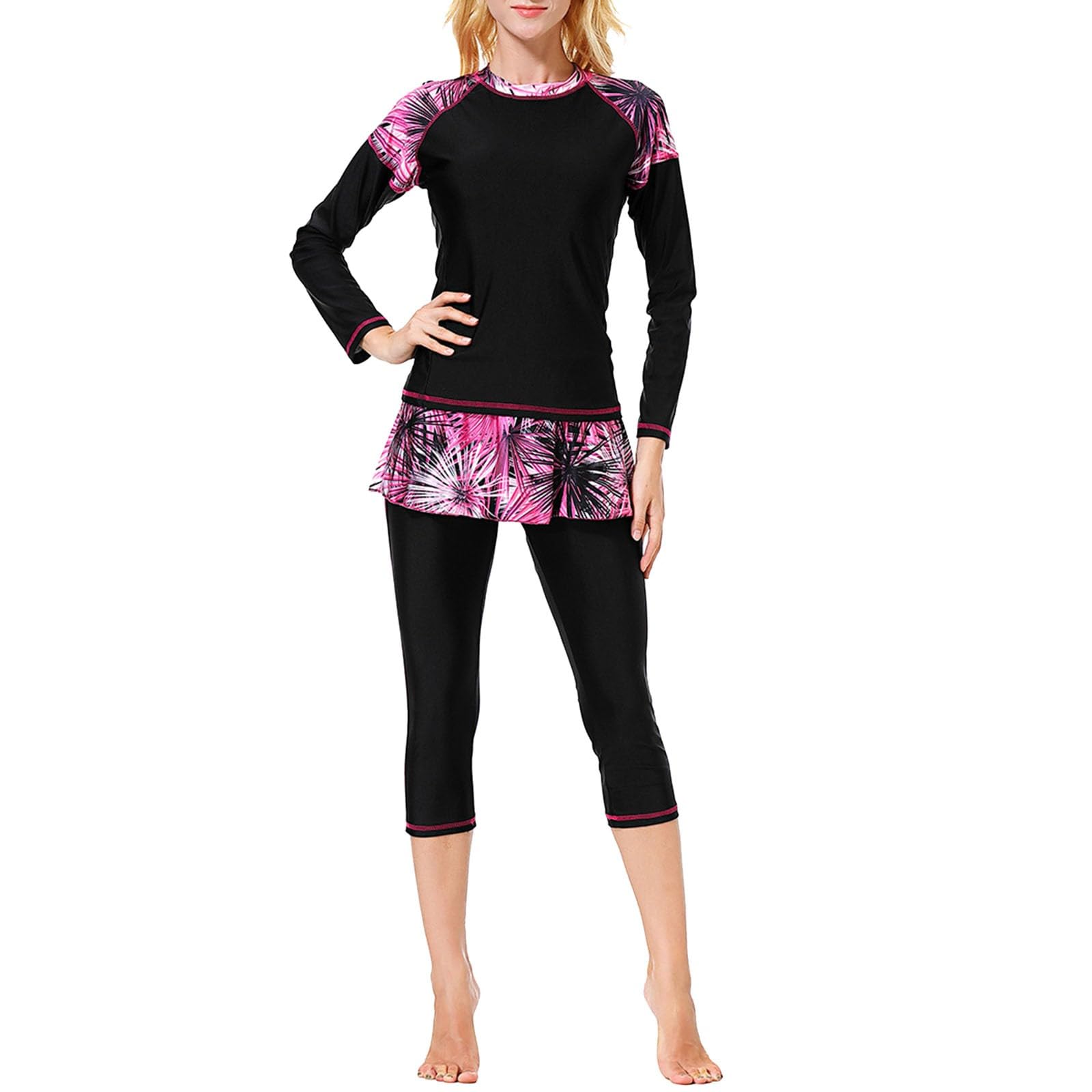 Générique Burkini Femme Maillot De Bain Musulman Pour Femme Modeste Maillot De Bain Islamique Arabe Costume De Natation Rash Guard Manches Longues Haut Chapeau 3 Pièces Maillots De Bain