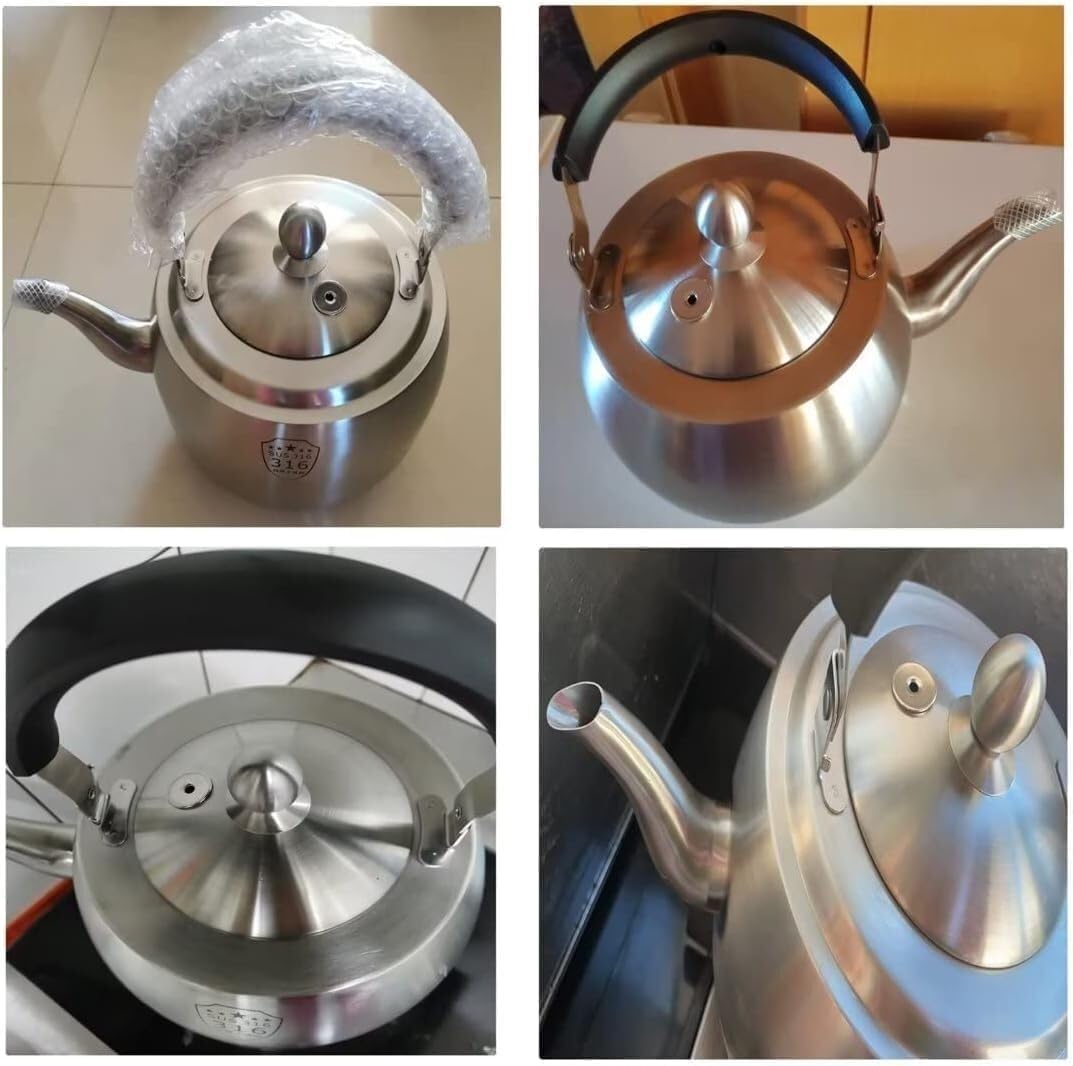 Czajnik do herbaty ze stali nierdzewnej, gwizdający czajniczek 4,2 l, z ergonomicznym uchwytem, do kuchenek gazowych, indukcyjnych, elektrycznych – wytrzymały czajniczek