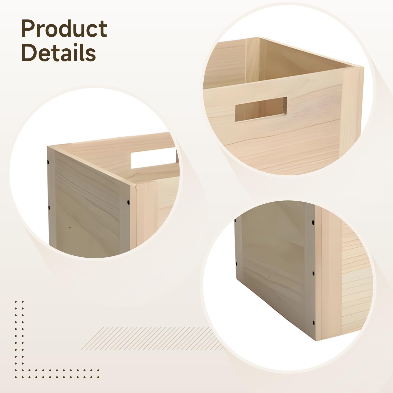 Holz-Aufbewahrungsbox mit Griffen, offene Holzfächer im rustikalen Stil, stehender Organizer für Spielzeug und Bücher für Wohnzimmer und Zuhause, stapelbar und modular, beige