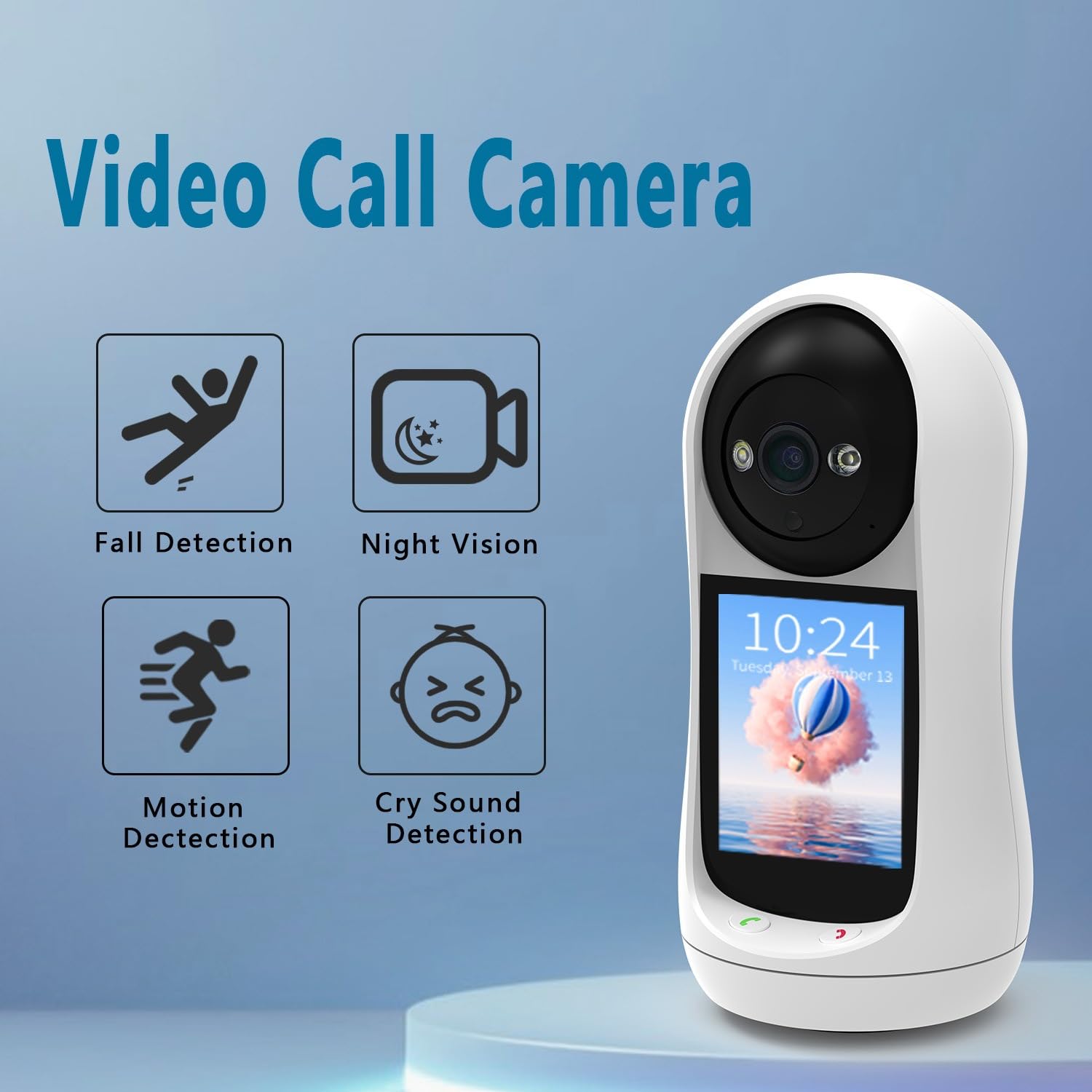 Telecamera di sicurezza intelligente per interni con videochiamata bidirezionale, pulsante di chiamata one-touch, monitor domestico per anziani e cura del bambino