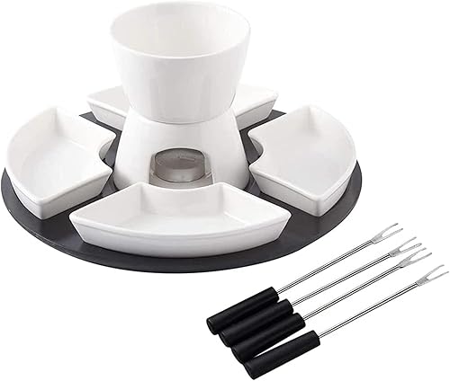 Juego de fondue de chocolatechocolate derretido con platos, 4 piezas, tenedores de cerámica de acero inoxidable, fáciles de usar y limpiar,