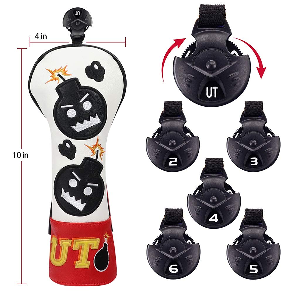 Craftsman Golf Driver Headcover Embroidery Bomb, PU Leather Golf Head Covers Driver Fairway Wood Hybrid Blade Putter Headcover