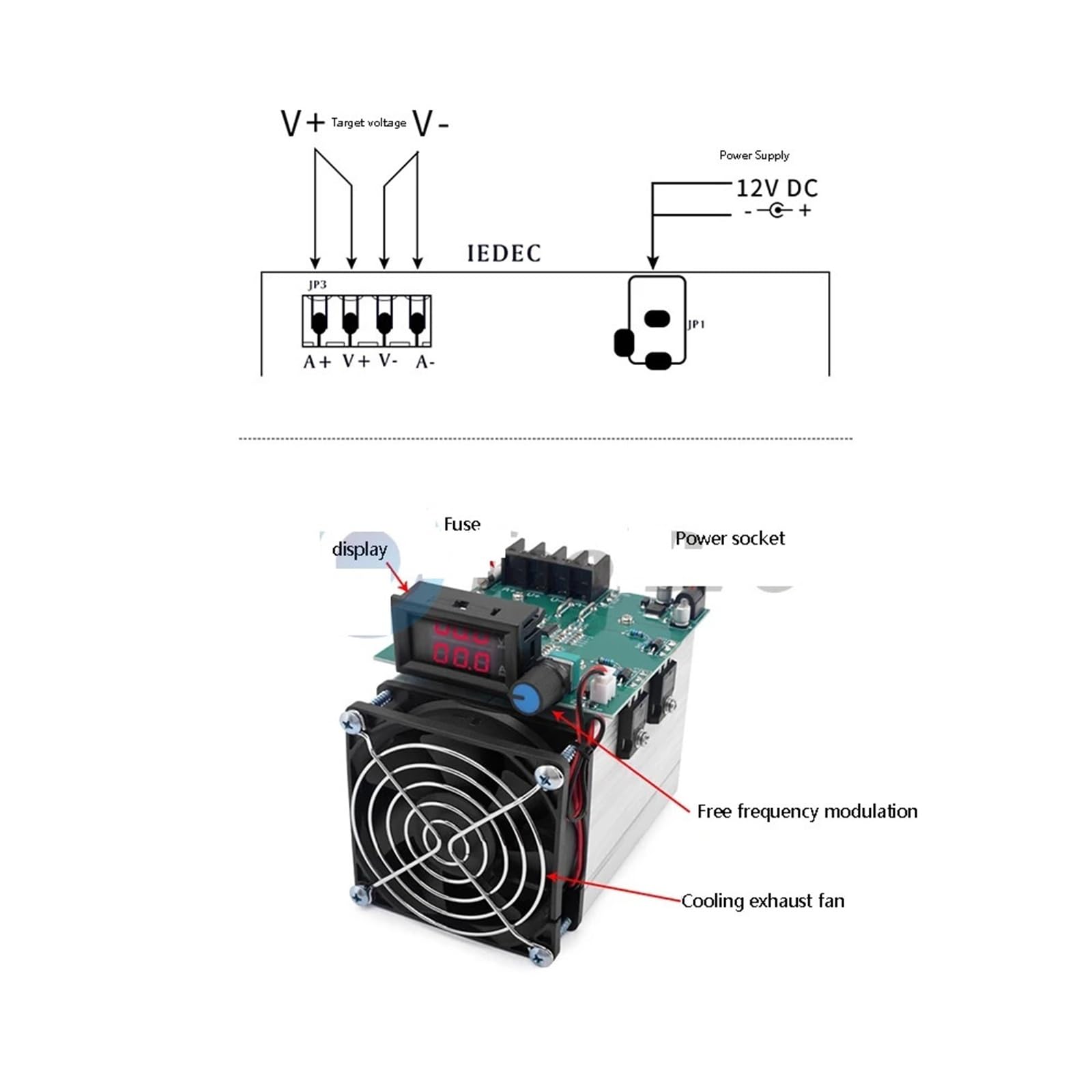 Tester di carico della batteria, 250W 0-20A 12V Carico elettronico Tester di capacità della batteria Indicatore Test invecchiamento con LED Voltmetro digitale Amperometro Ventola Dissipatore calore