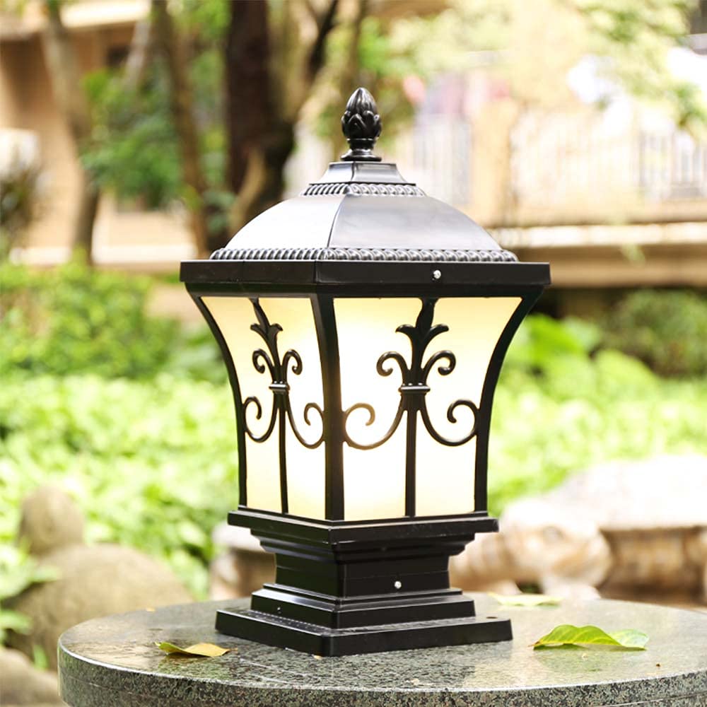 Mengjay Pilier Exterieur Noir - Lampe De Jardin IP44 Étanche Antique Lanterne Portail en Aluminium E27 Luminaire Éclairage Terrasse Patio Escalier