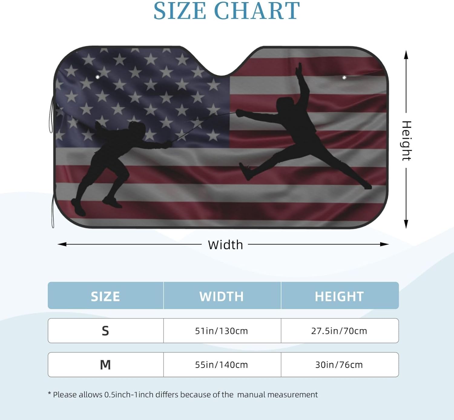 Fencing American Flag Foldable Car Windshield Sunshade Blocks Heat and Sun Glare Uv Rays