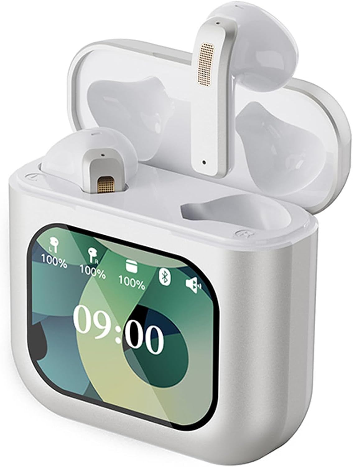 Touch Screen Earbuds Noise Cancelling Bluetooth Wireless Headphones with Smart Touch Screen Case, Make/Answer Calls, Remote Control for TikTok, MP3 Store/Play Music, Message Notification, DIY Screen